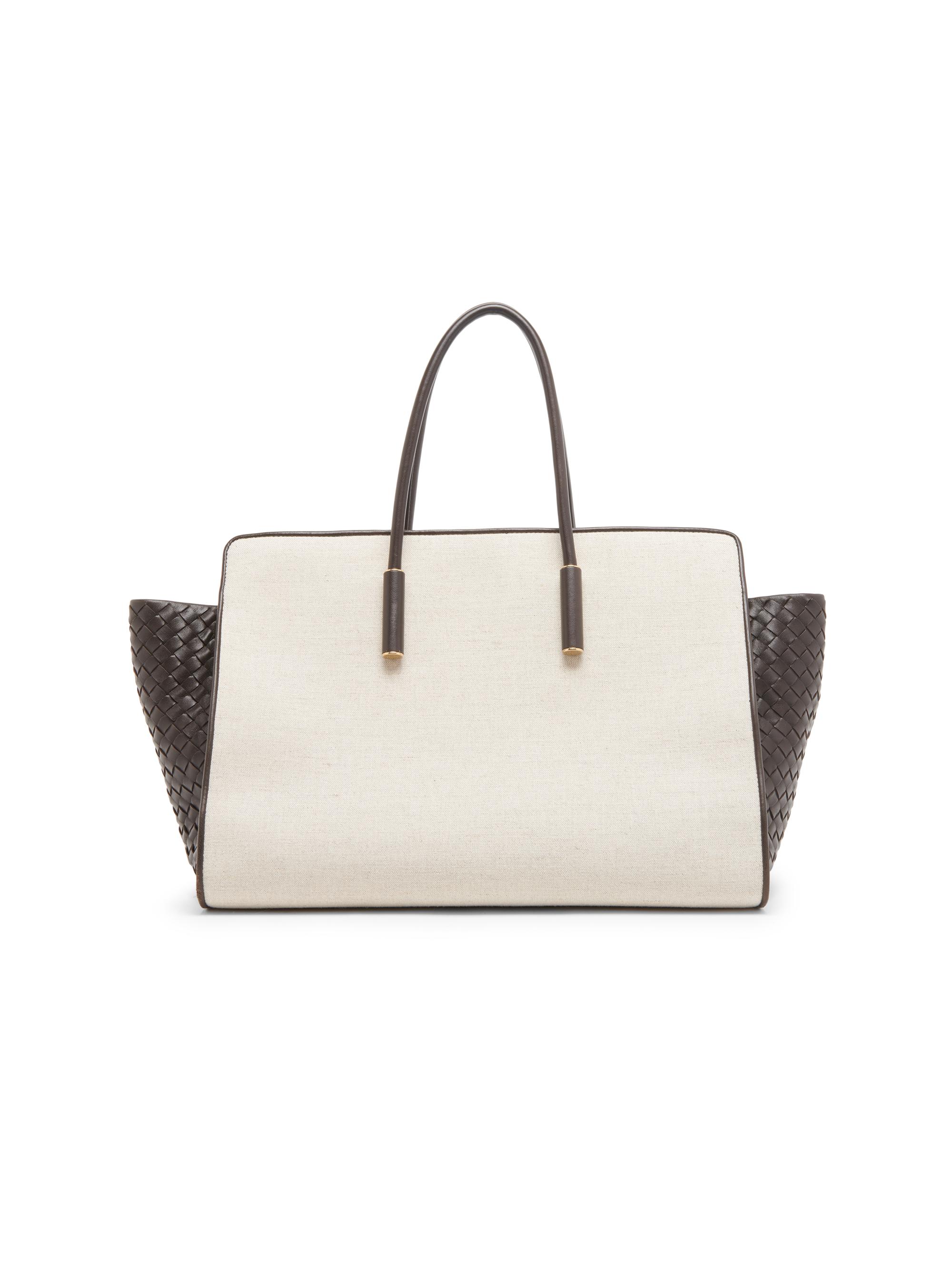 Bottega Veneta Women's Barbara  Canvas-Leather Tote Bag - Natural Espresso Brass