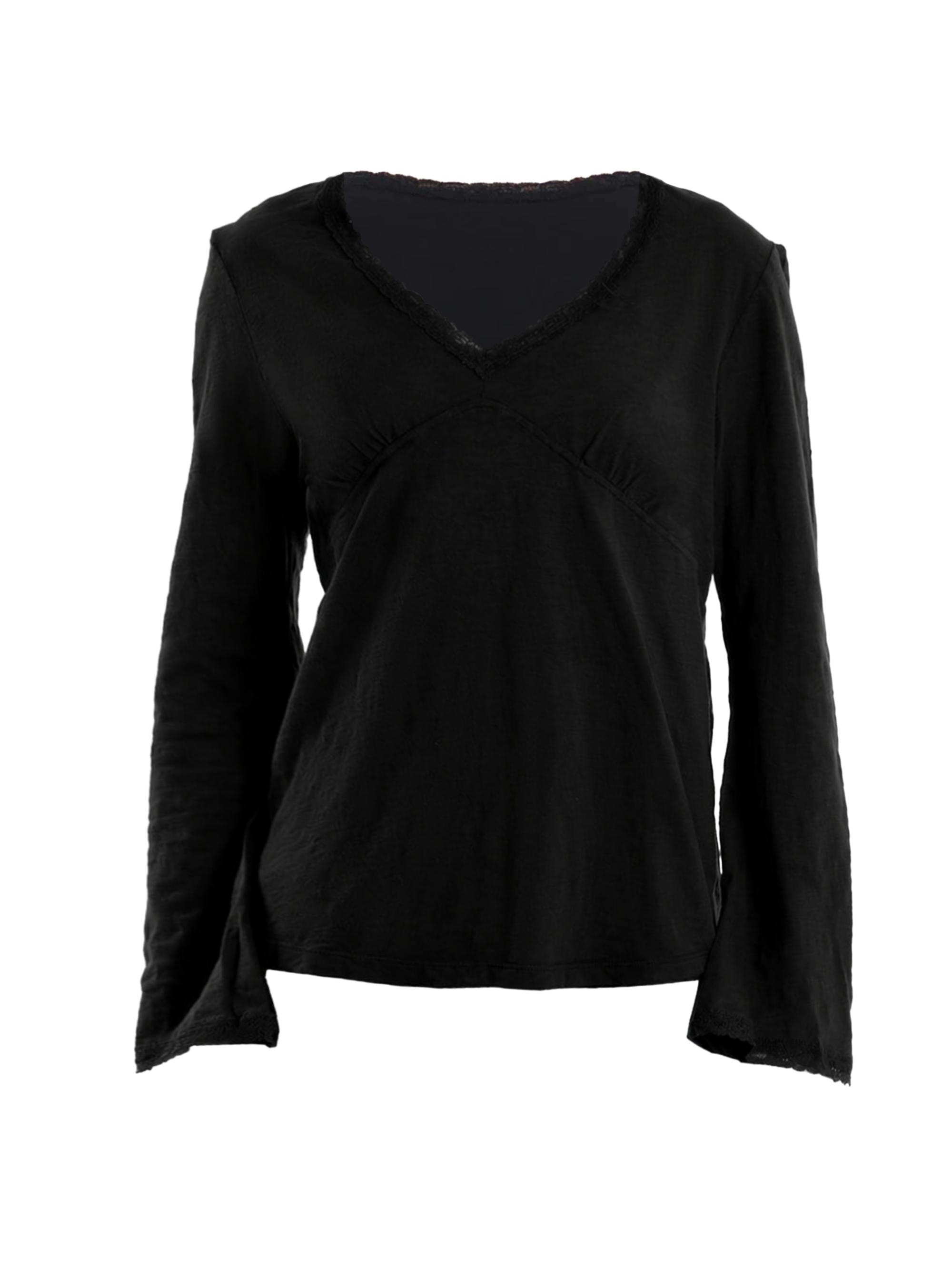 Wilt Women's V-Neck Long Sleeve Empire T-Shirt - Dark Fig