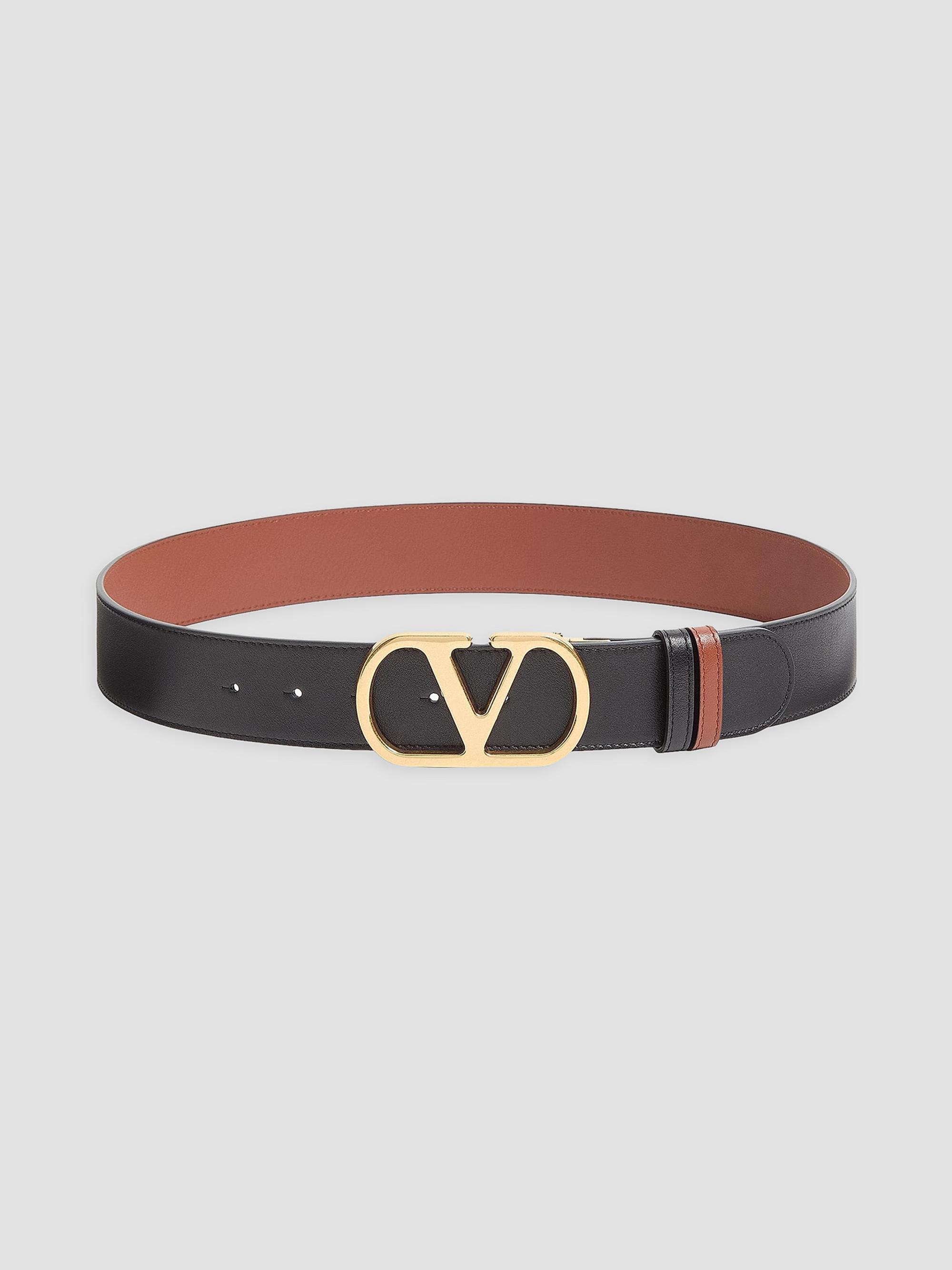 Valentino Garavani Women's Reversible VLogo Signature Belt in Glossy Calfskin - Black Beige