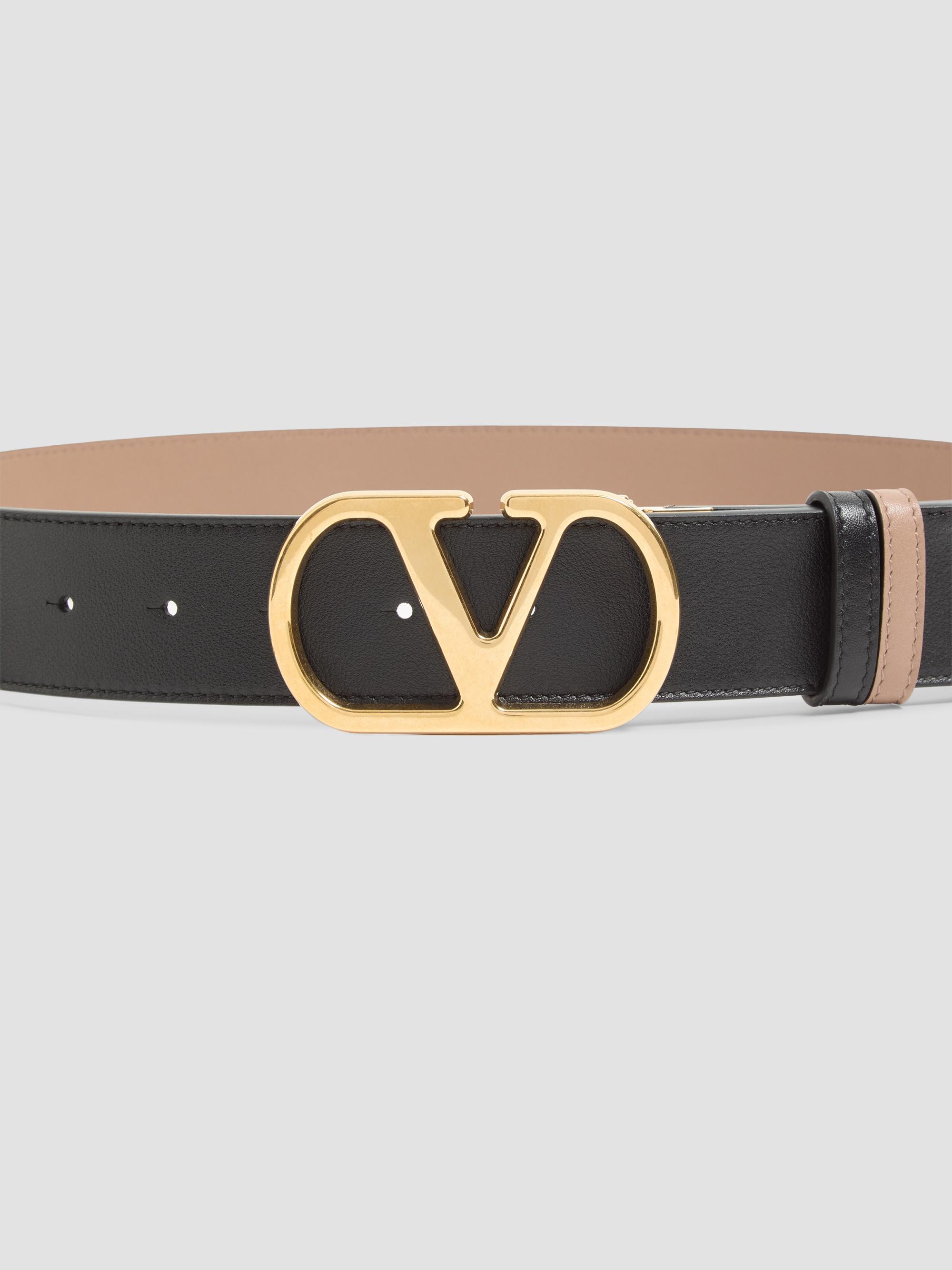 Valentino Garavani Women's Reversible VLogo Signature Belt in Glossy Calfskin - Black Beige | Thumbnail 3