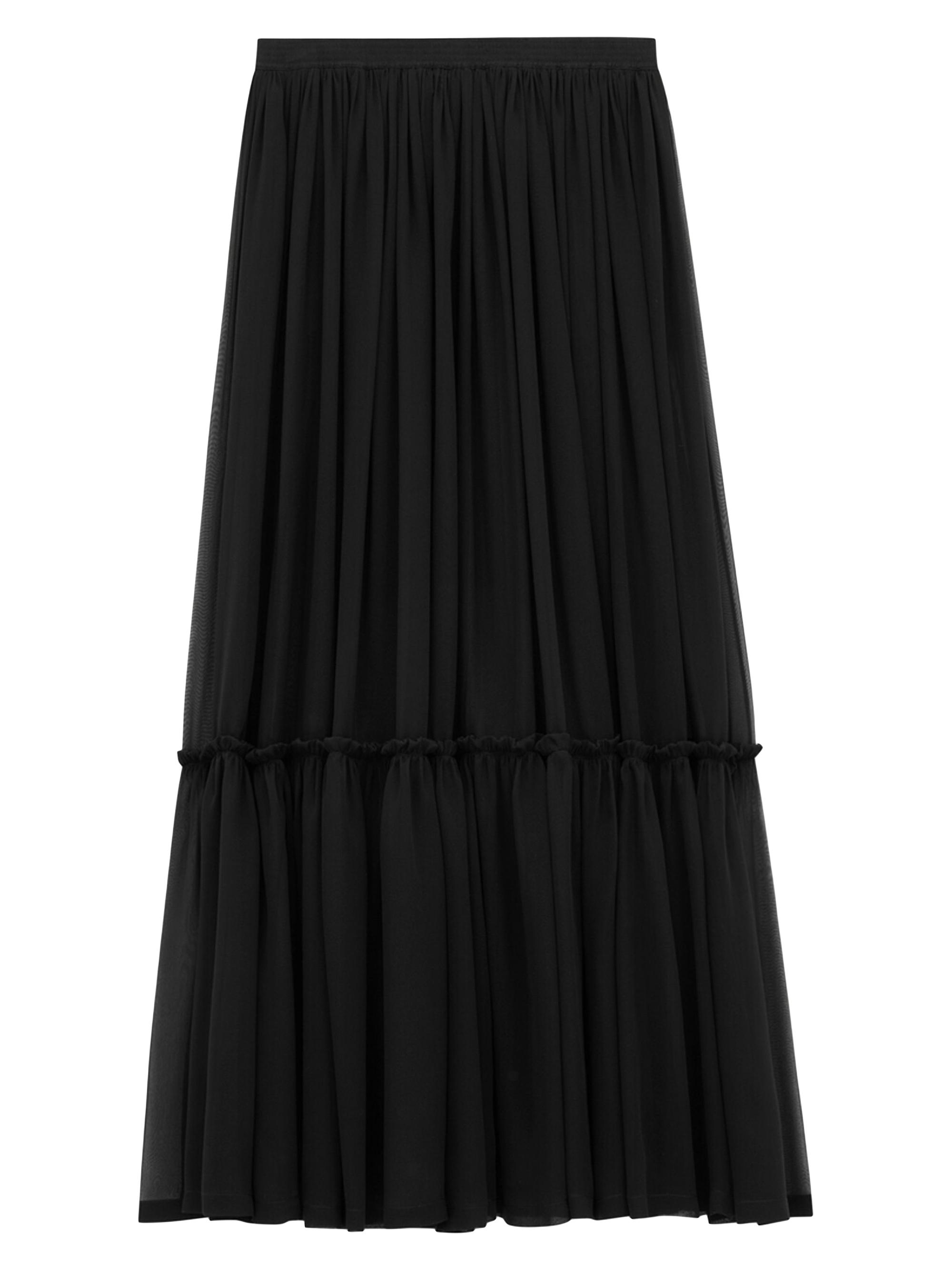 Saint Laurent Women's Ruffled Skirt in Silk Crepe Muslin - Noir