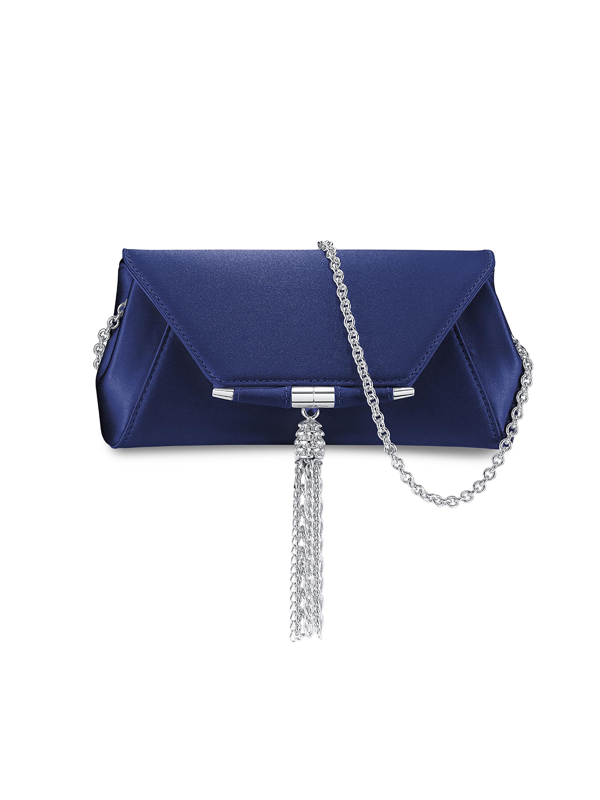 Tyler Ellis Women's Piper Small Clutch in Satin with Silver Hardware and Tassel - Sapphire