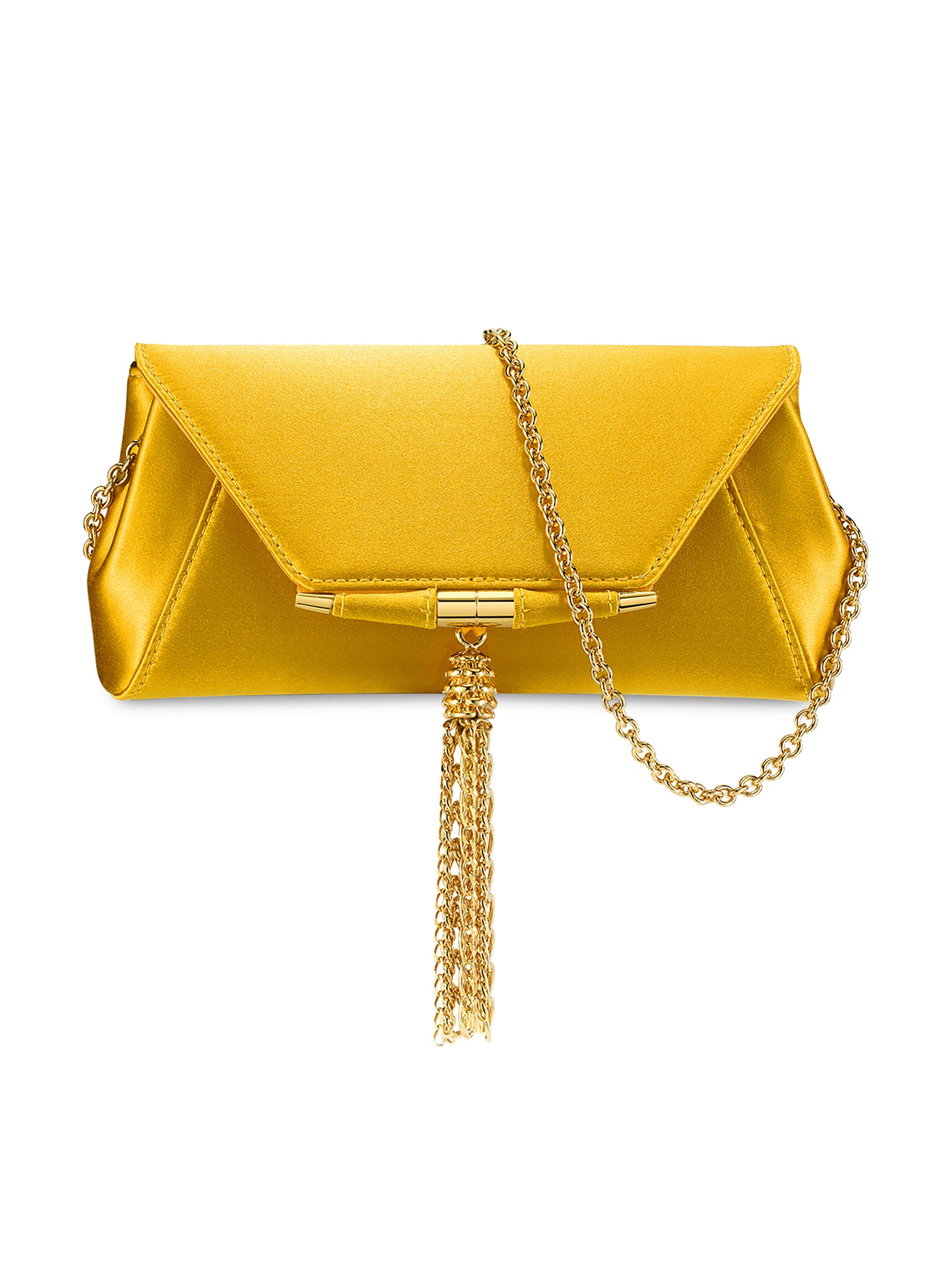 Tyler Ellis Women's Piper Small Clutch in Satin with Gold Hardware and Tassel - Canary