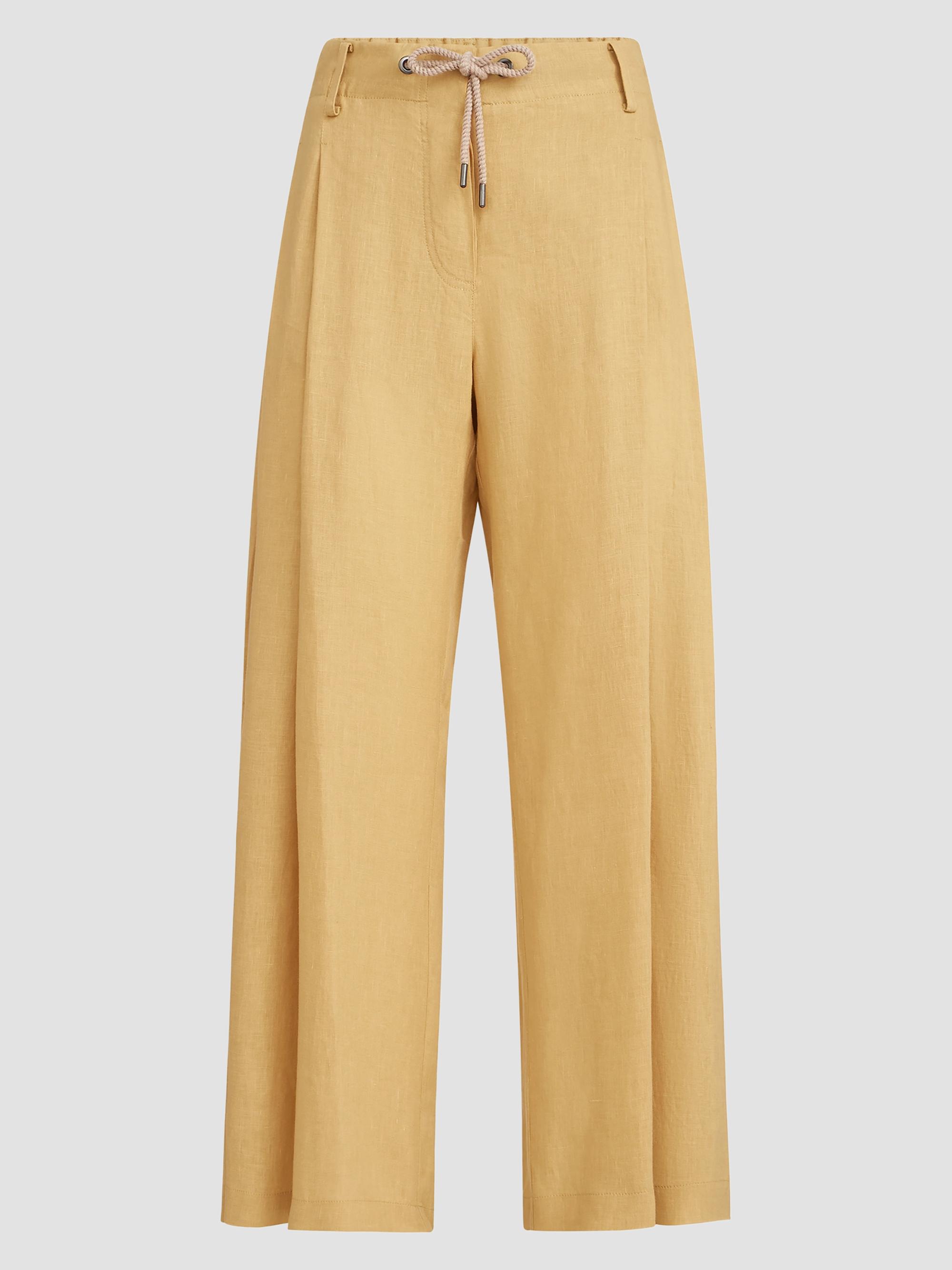 Brunello Cucinelli Women's Linen Trousers with Drawstring and Monili - Yellow | Thumbnail 7