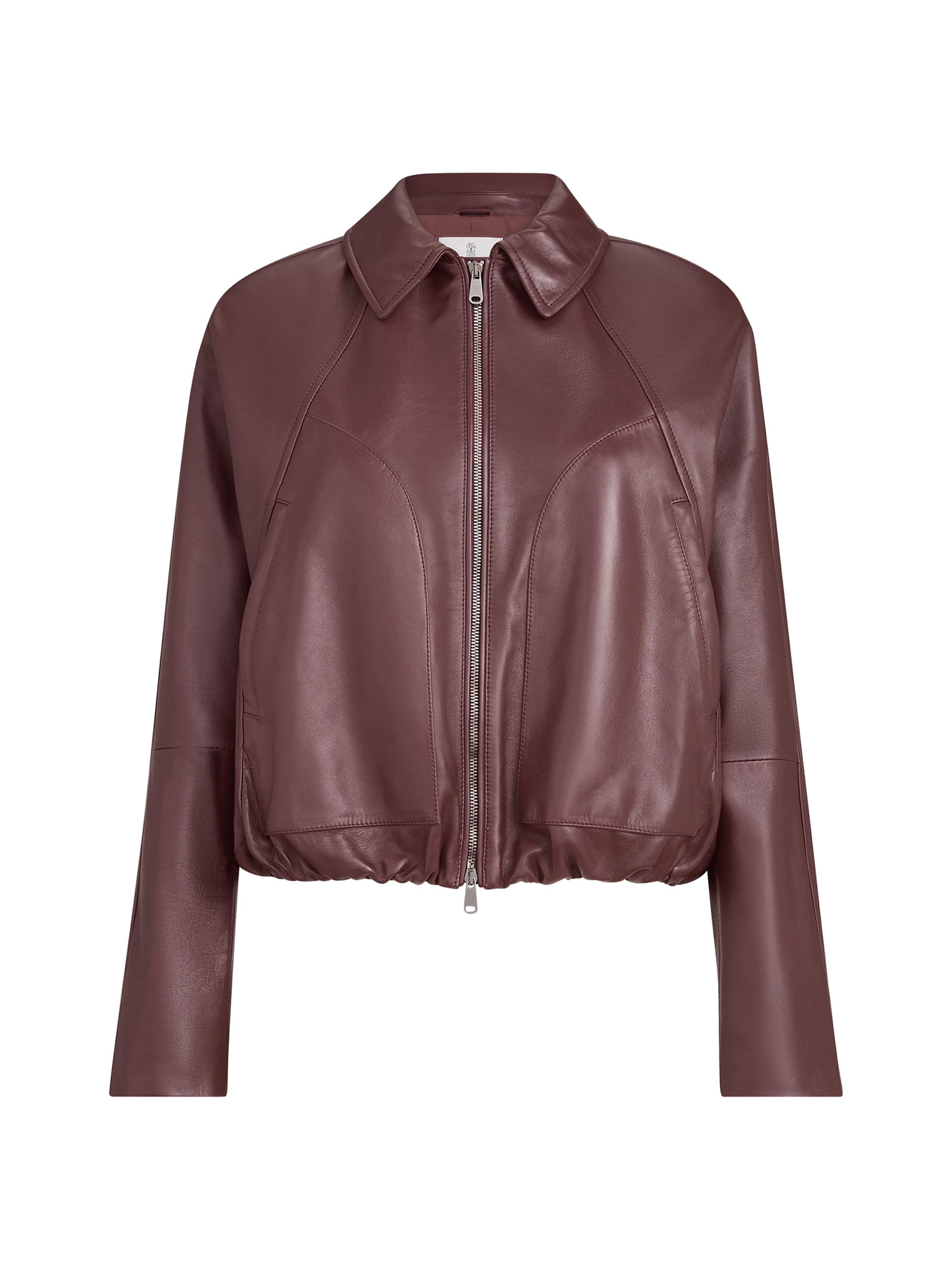 Brunello Cucinelli Women's Nappa Leather Outerwear Jacket with Drawstring and Monili - Burgundy | Thumbnail 7