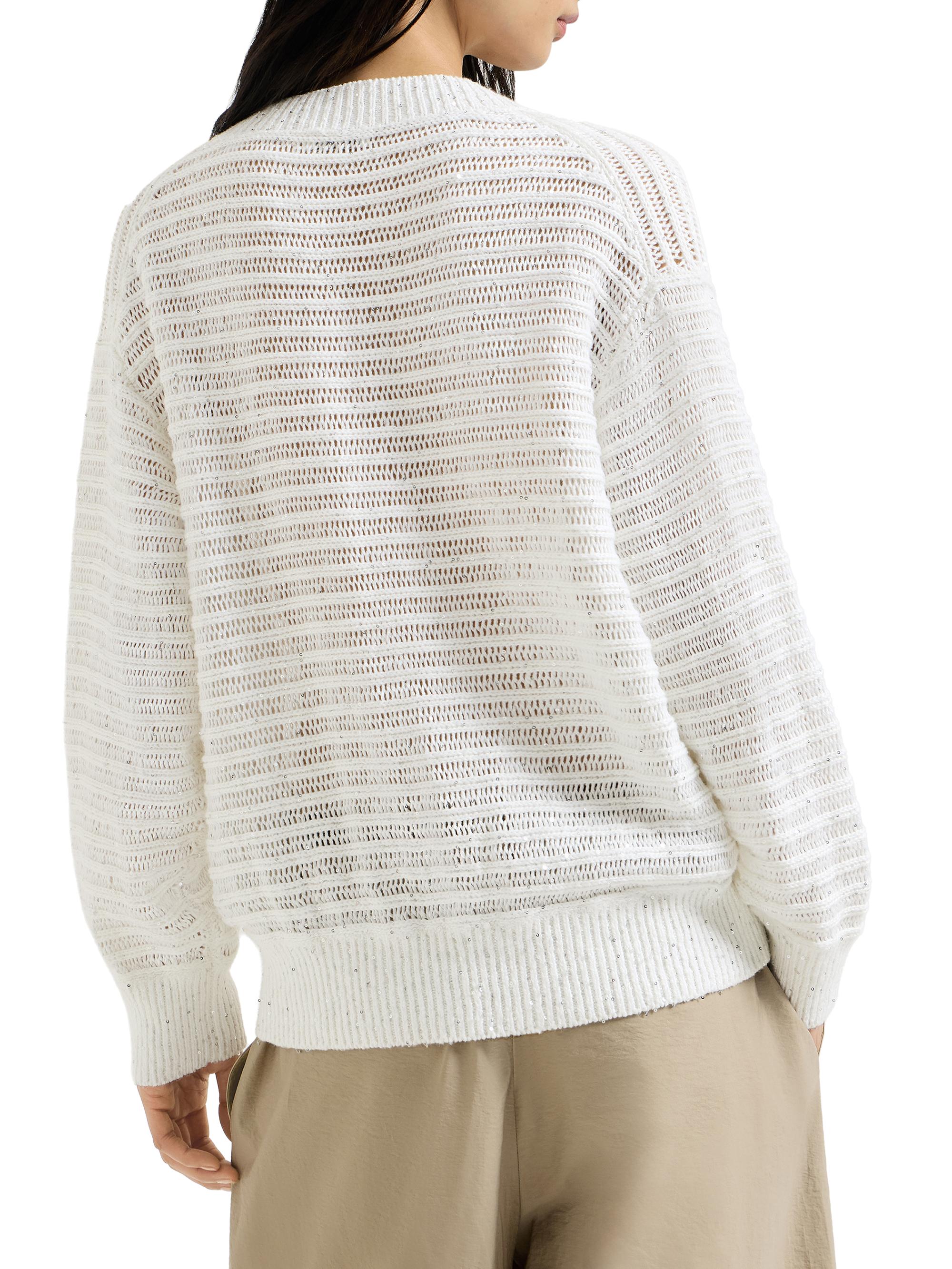 Brunello Cucinelli Linen Diamond Yarn Sweater with Openwork