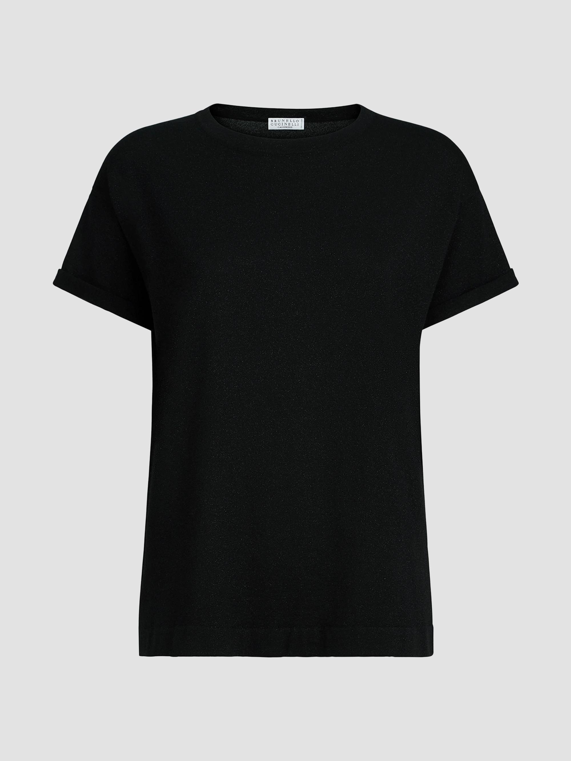 Brunello Cucinelli Women's Sparkling Cashmere and Silk Lightweight Knit T-Shirt - Black | Thumbnail 7