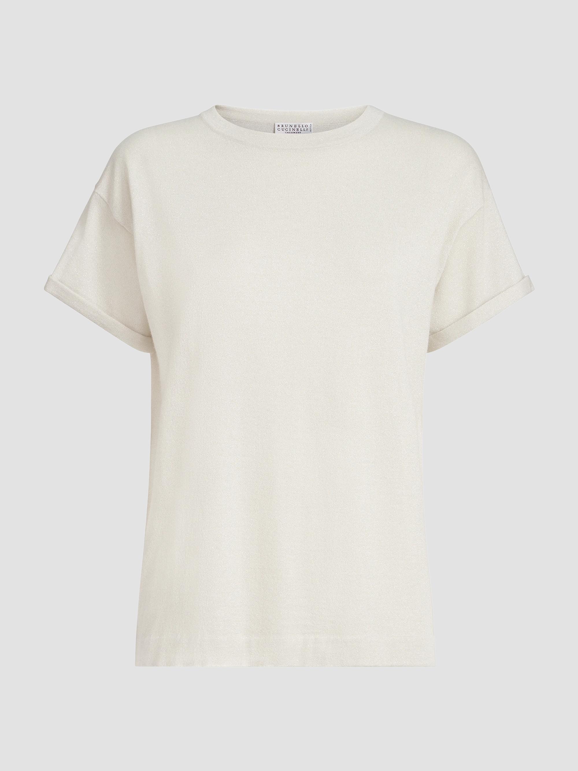 Brunello Cucinelli Women's Sparkling Cashmere and Silk Lightweight Knit T-Shirt - Milk | Thumbnail 7