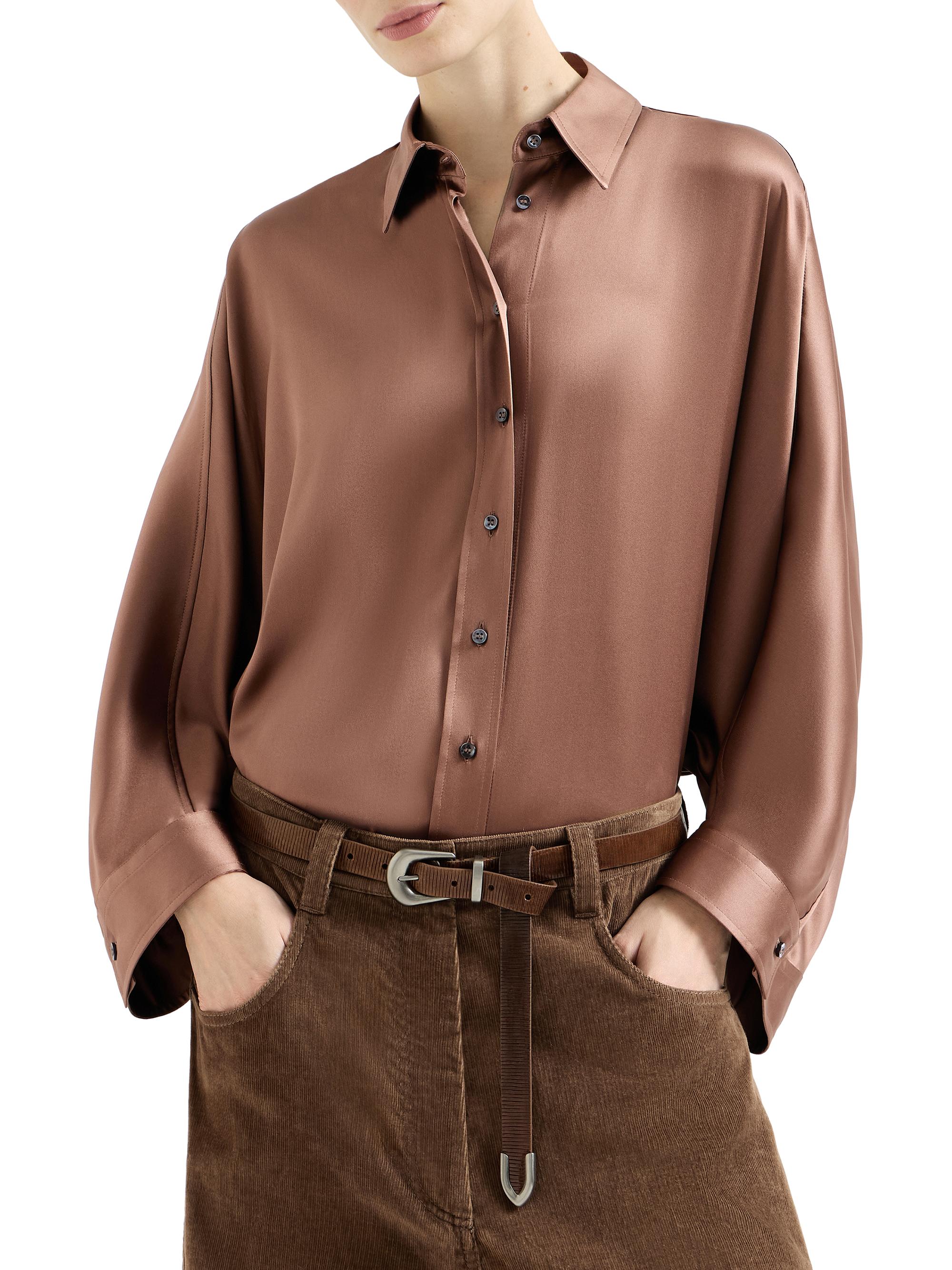 Brunello Cucinelli Stretch Silk Satin Shirt with Monili | Saks