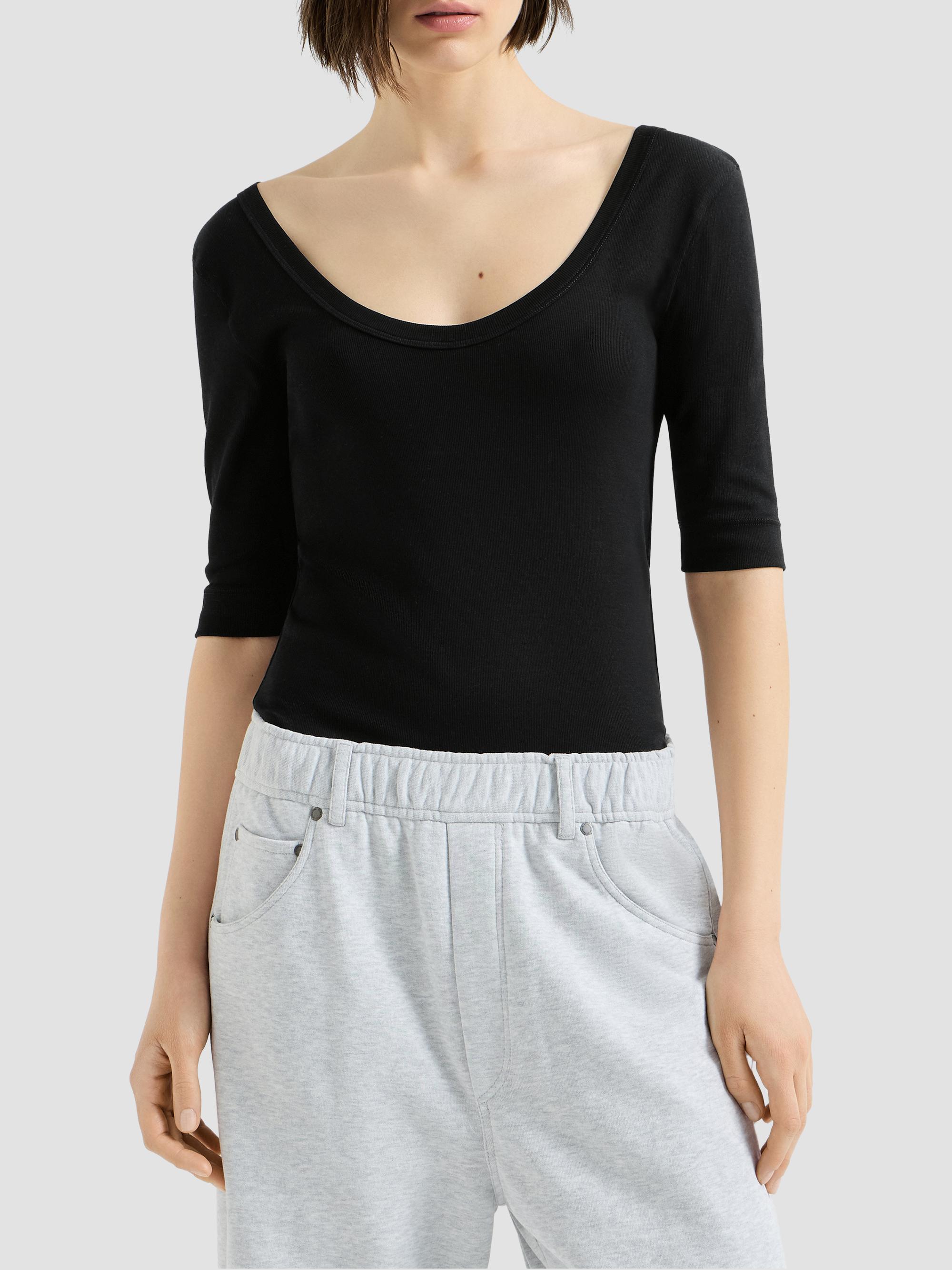 Brunello Cucinelli Women's Stretch Cotton Ribbed Jersey T-Shirt with Monili - Black | Thumbnail 2