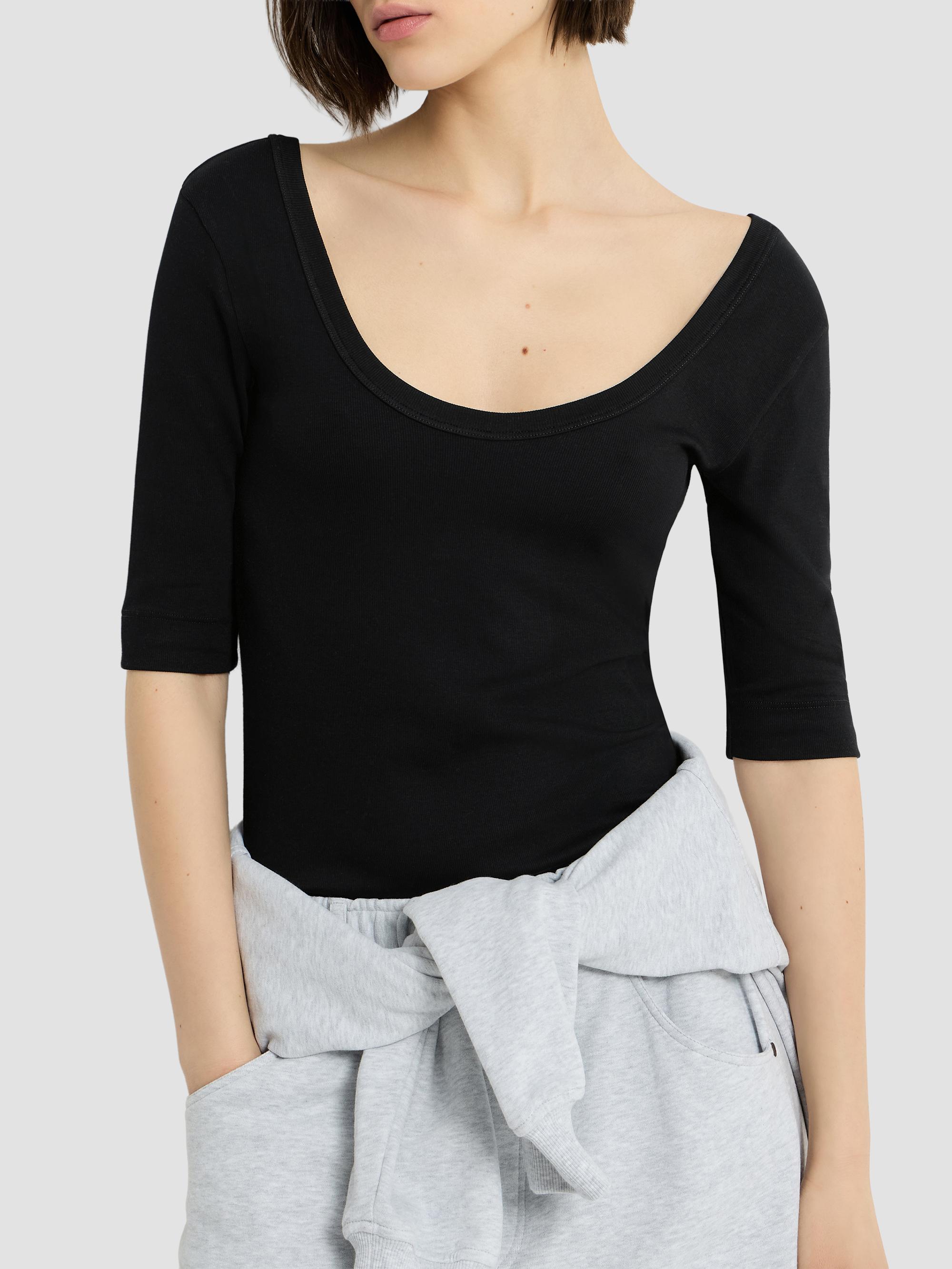 Brunello Cucinelli Women's Stretch Cotton Ribbed Jersey T-Shirt with Monili - Black | Thumbnail 4