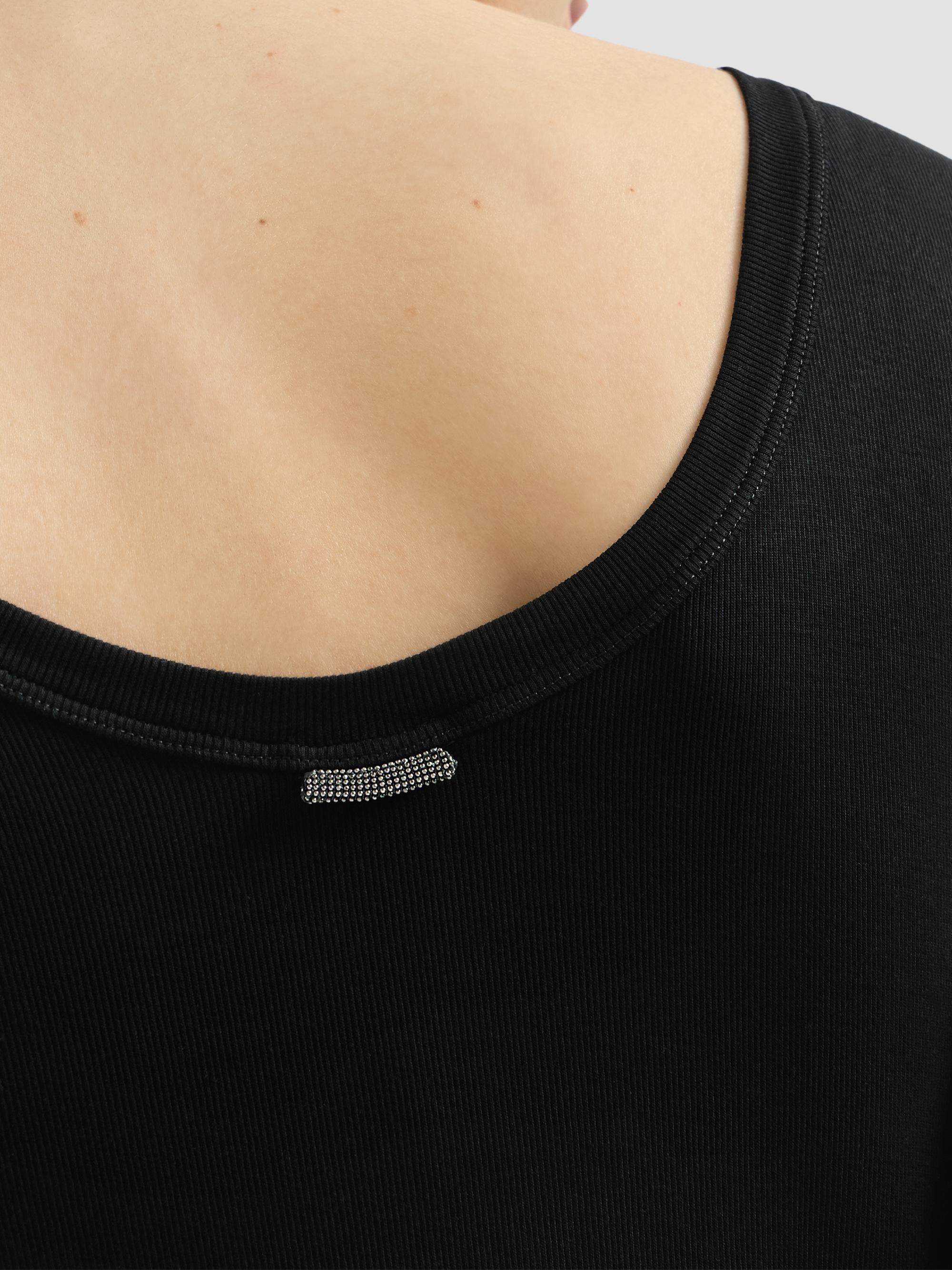 Brunello Cucinelli Women's Stretch Cotton Ribbed Jersey T-Shirt with Monili - Black | Thumbnail 5