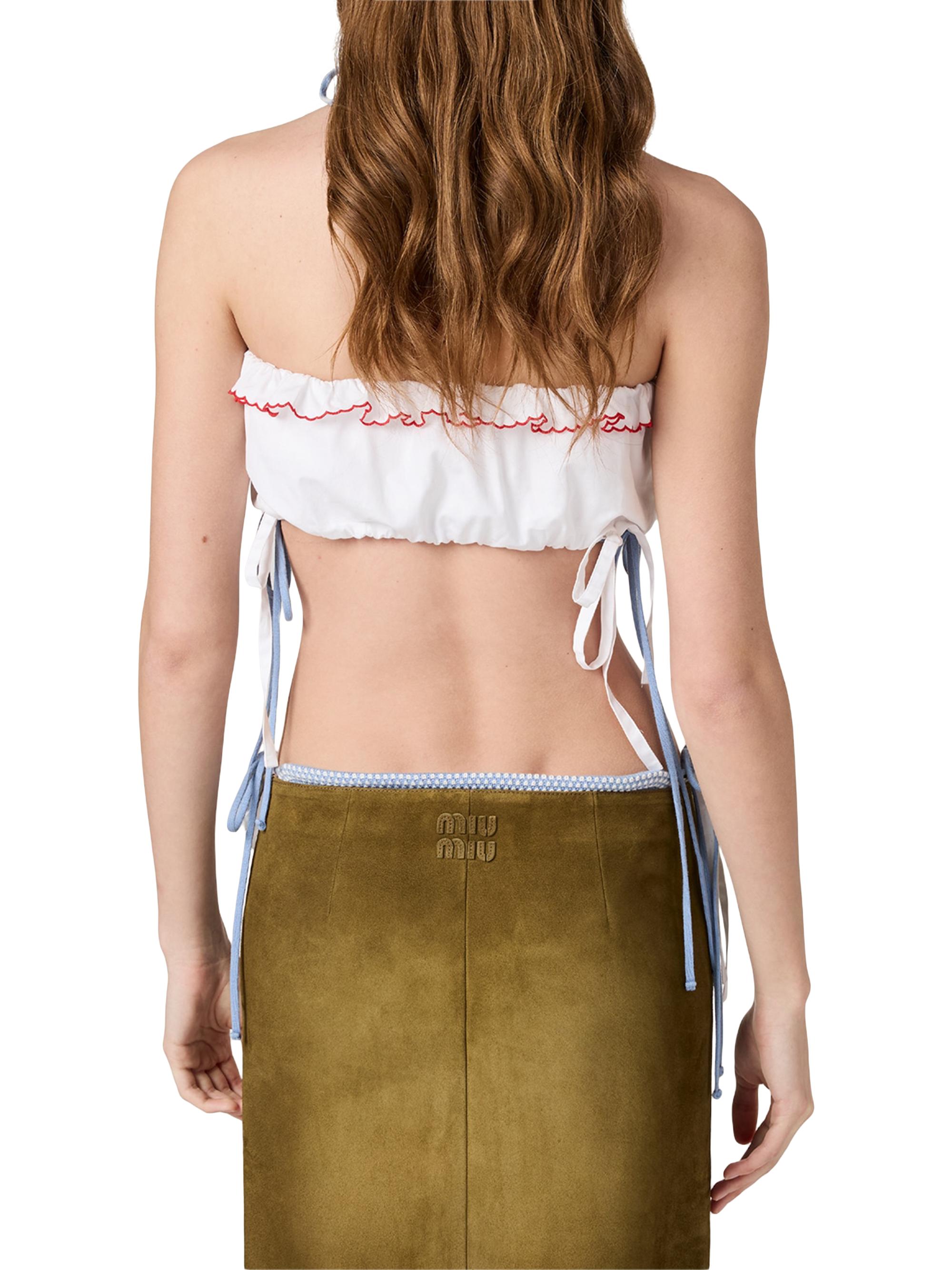 m*⃘様 Miu Miu ホワイト バルーンスリーブ クロップトップ Mサイズ Miu Miu Embroidered Poplin Bandeau Top | Saks Fifth Avenue