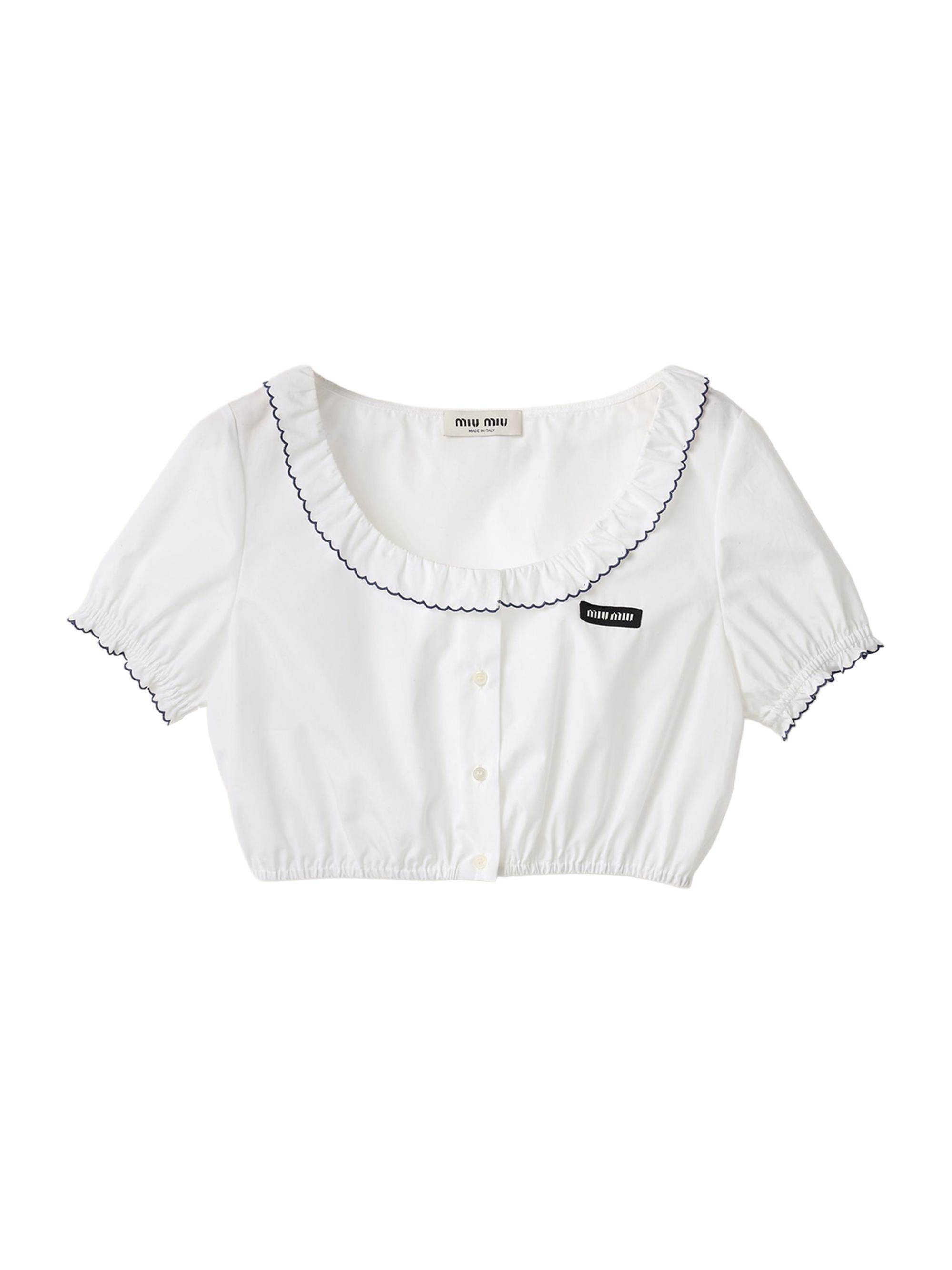 Miu Miu Women's Embroidered Poplin Crop Top - White