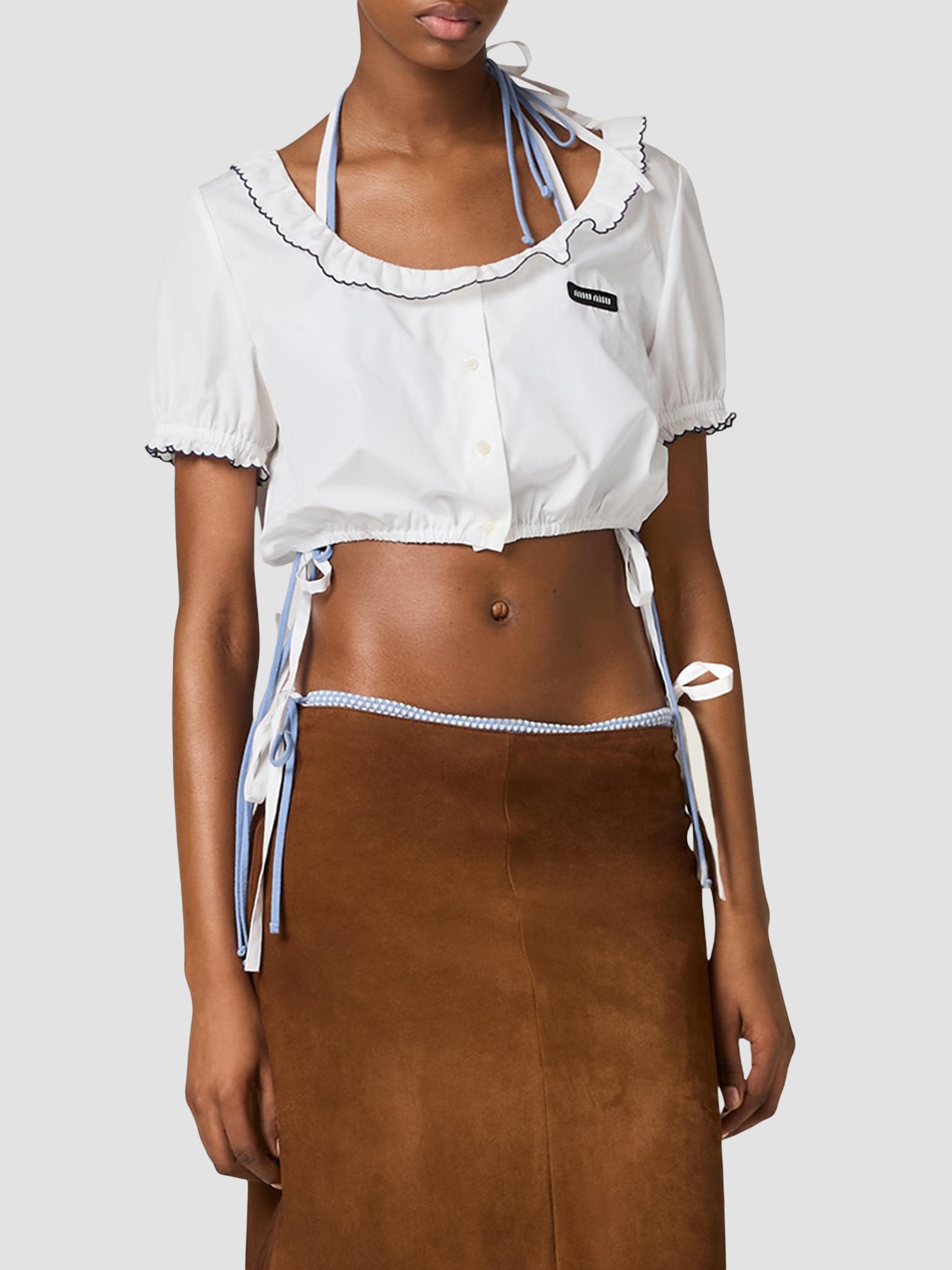 Miu Miu Embroidered Poplin Crop Top | Saks Fifth Avenue