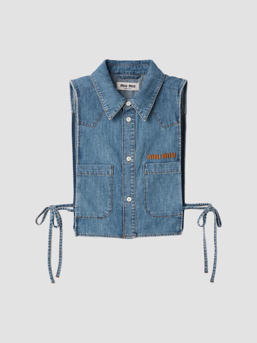 Miu Miu Cropped Chambray Tie Shirt | Saks Fifth Avenue