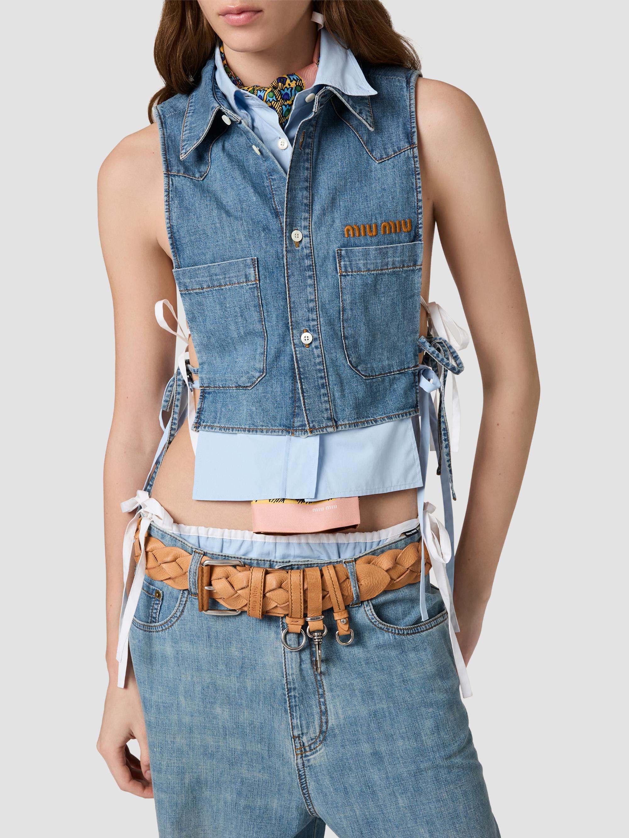 Miu Miu Cropped Chambray Tie Shirt | Saks Fifth Avenue