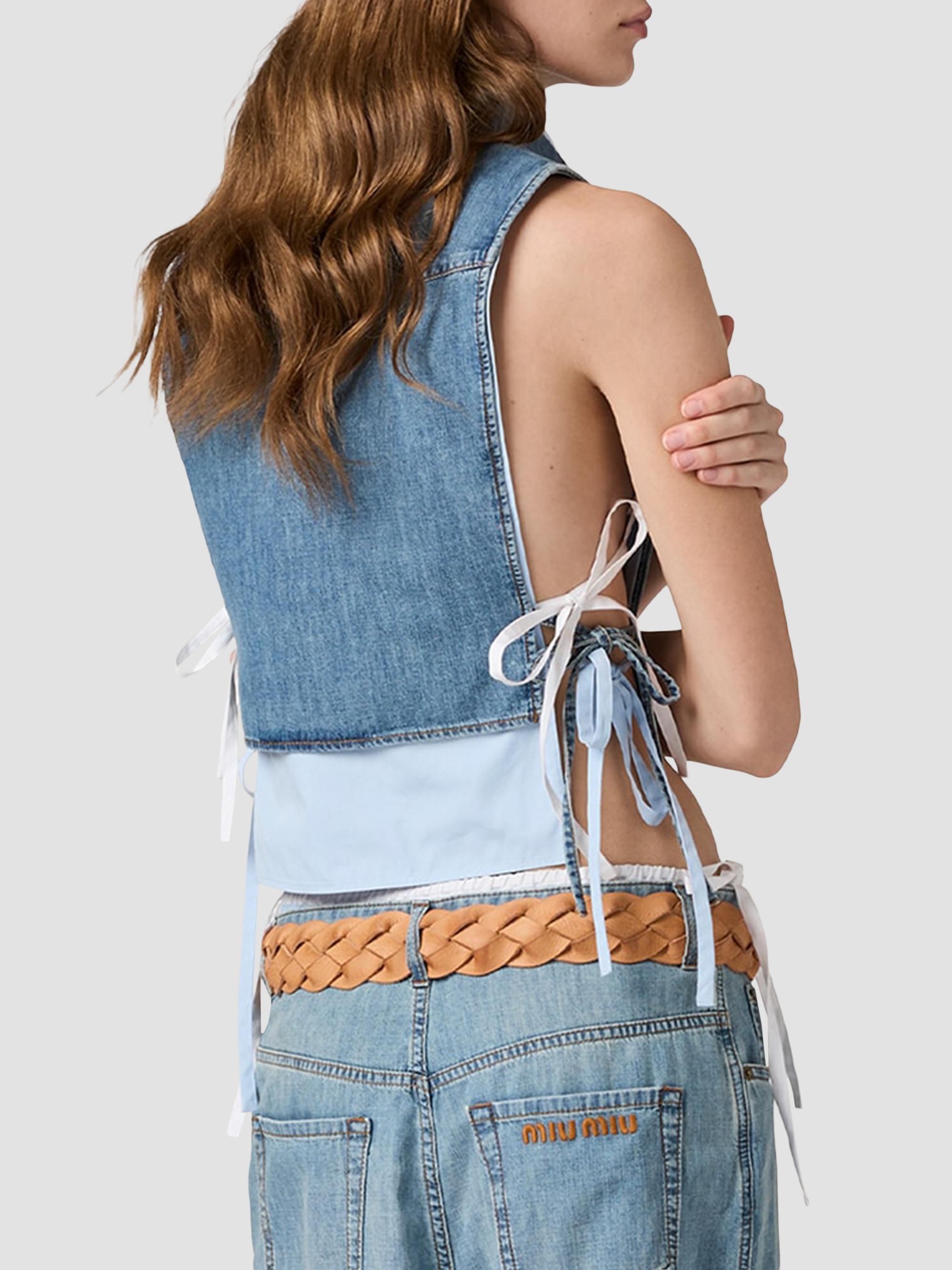 Miu Miu Cropped Chambray Tie Shirt | Saks Fifth Avenue