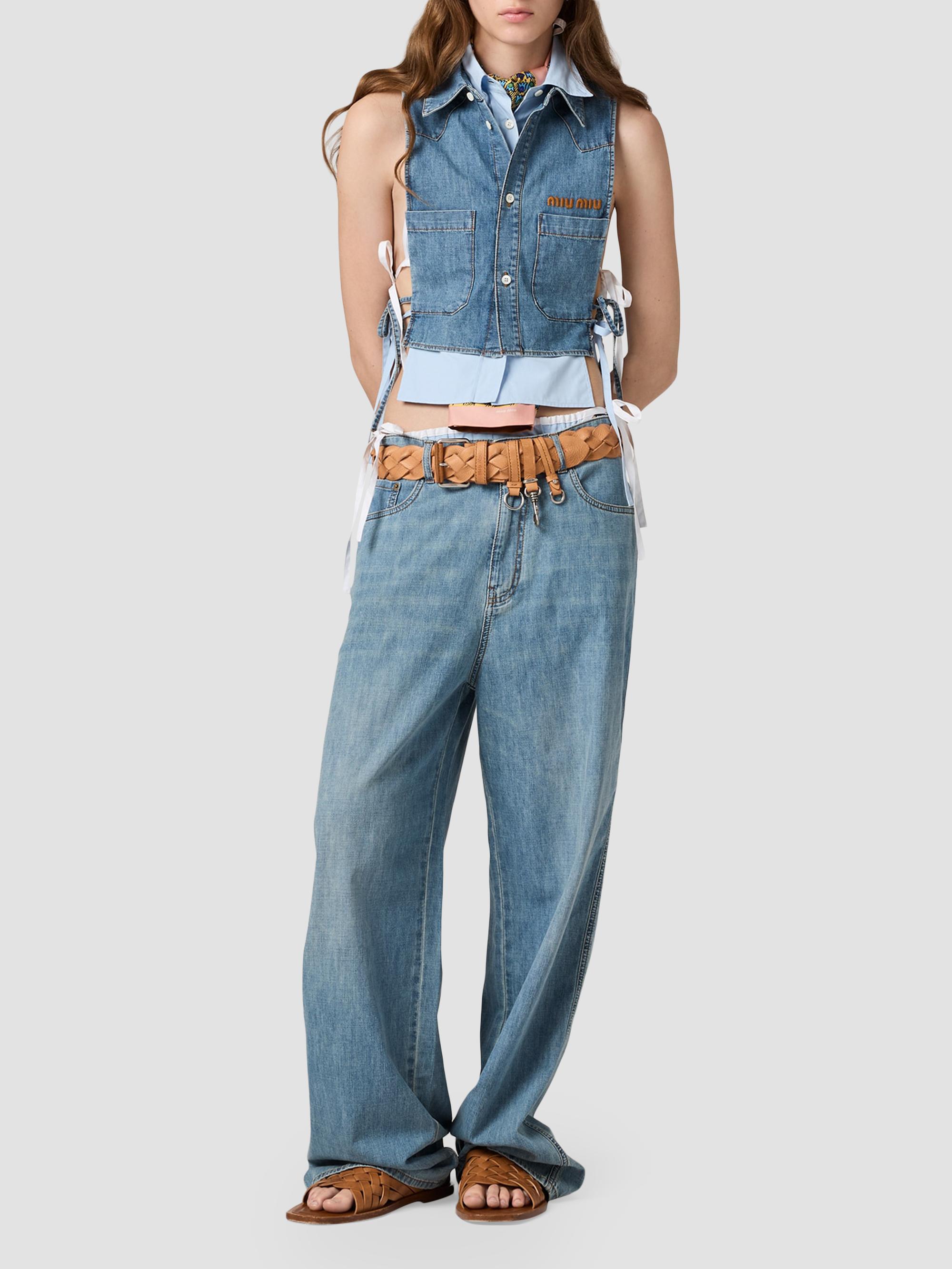 Miu Miu Cropped Chambray Tie Shirt | Saks Fifth Avenue