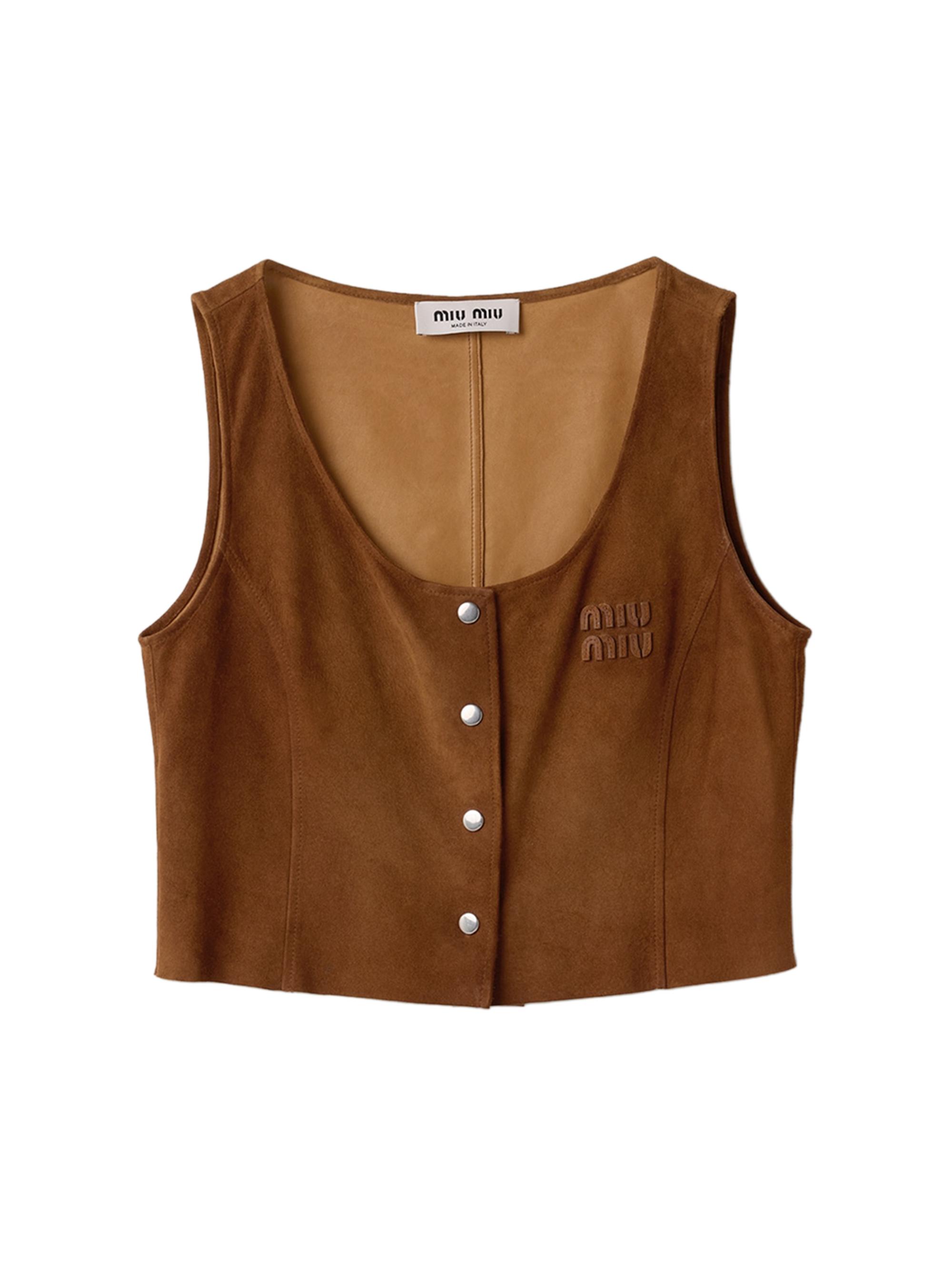Miu Miu Women's Waxed Suede Top - Brown