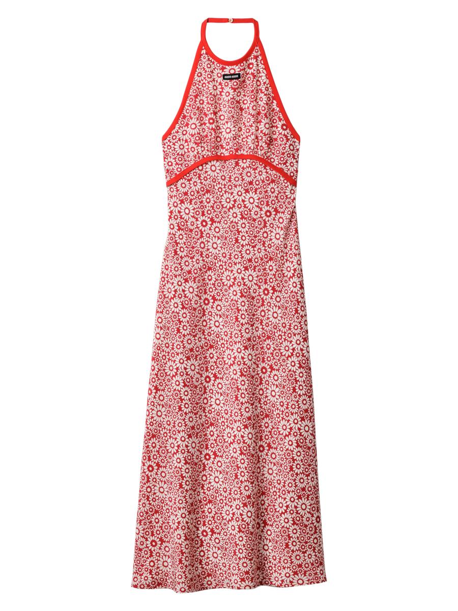 Miu Miu Long Floral Print Crepe De Chine Dress | Saks Fifth Avenue