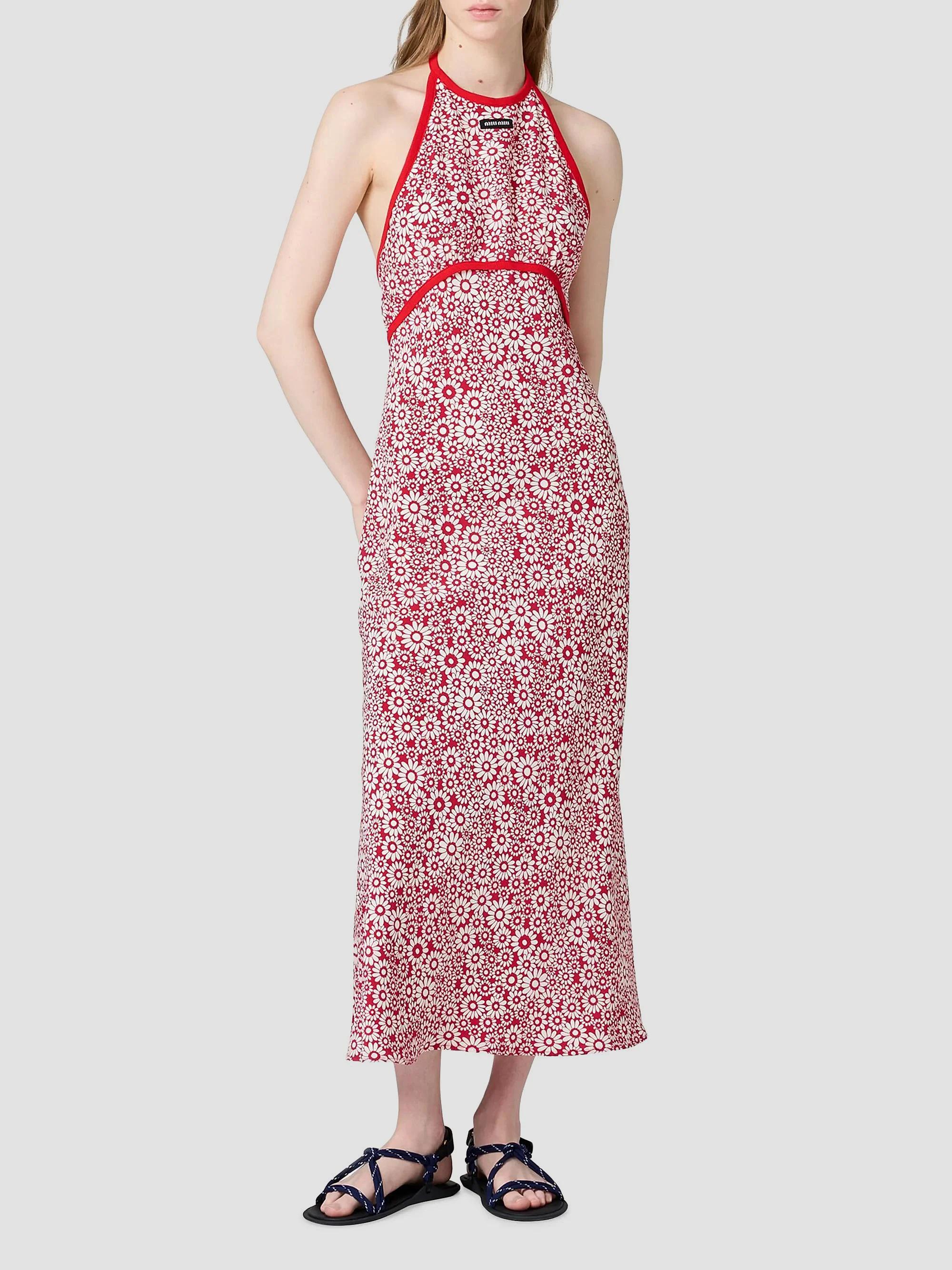 Miu Miu Long Floral Print Crepe De Chine Dress | Saks Fifth Avenue