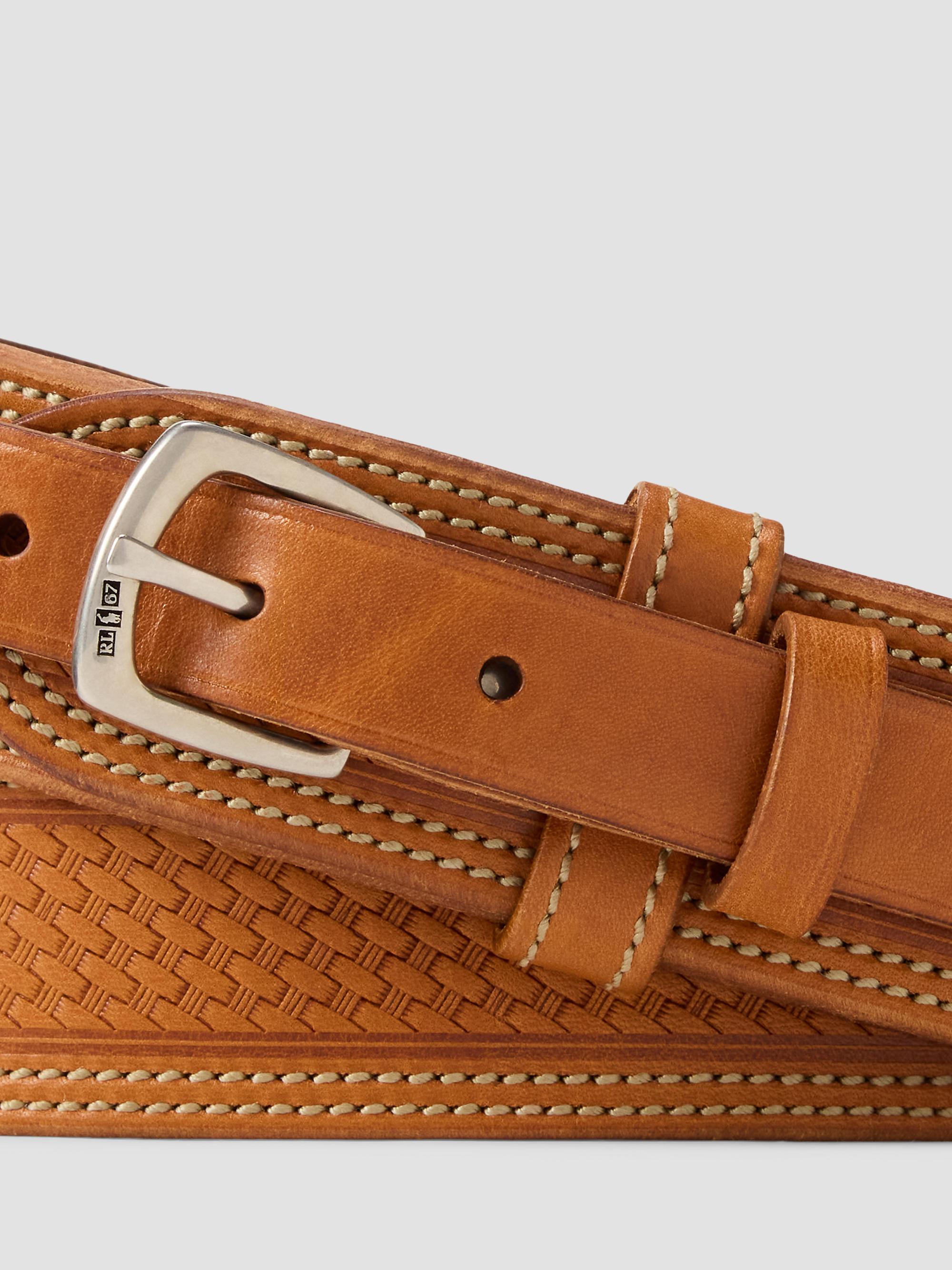 Ralph Lauren Purple Label Men's Topstitched Leather Belt - Rl Brown | Thumbnail 3