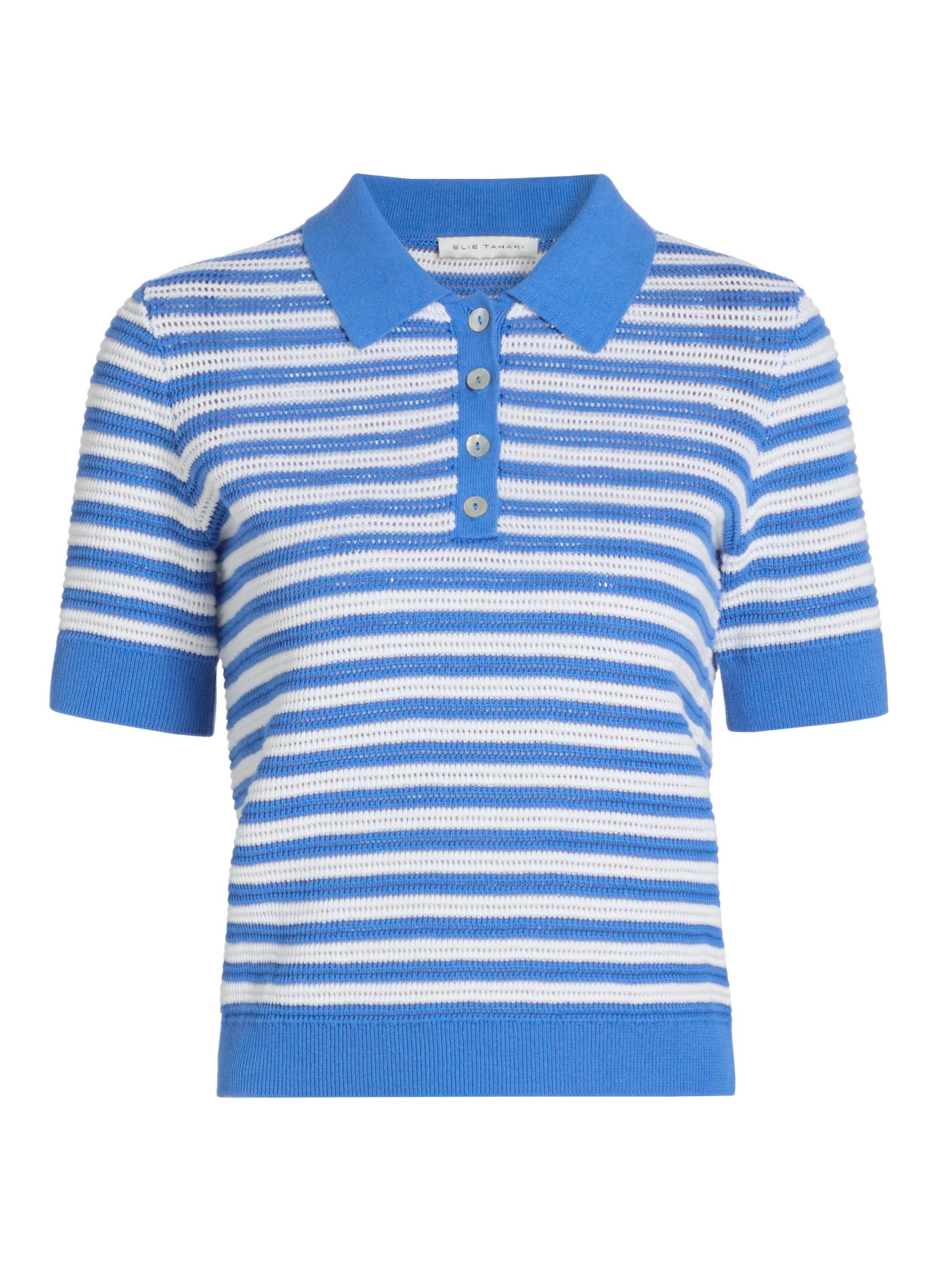Elie Tahari Women's The Elliot Striped Cotton Polo Sweater - Seaport Blue