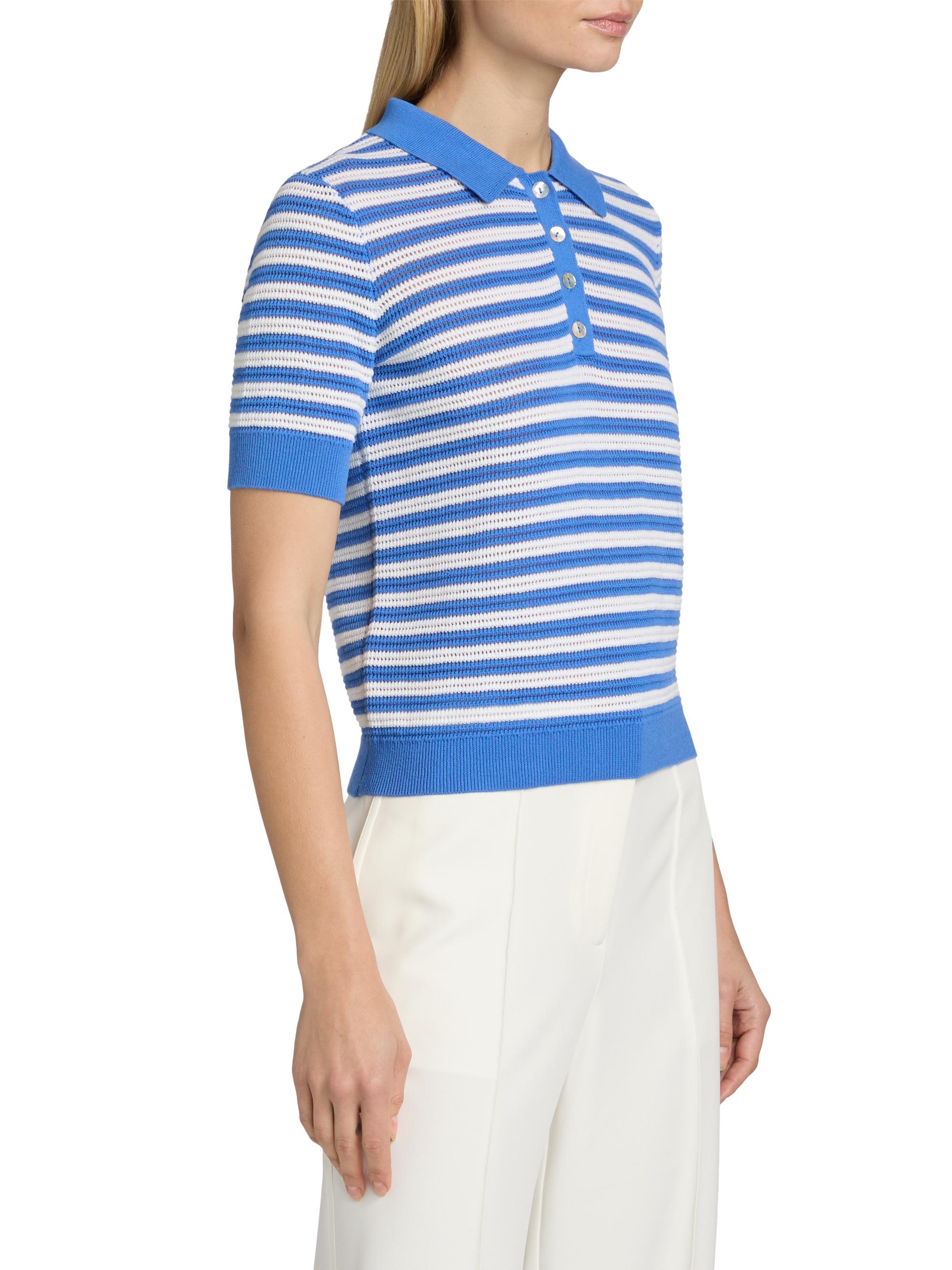 Elie Tahari Women's The Elliot Striped Cotton Polo Sweater - Seaport Blue | Thumbnail 4