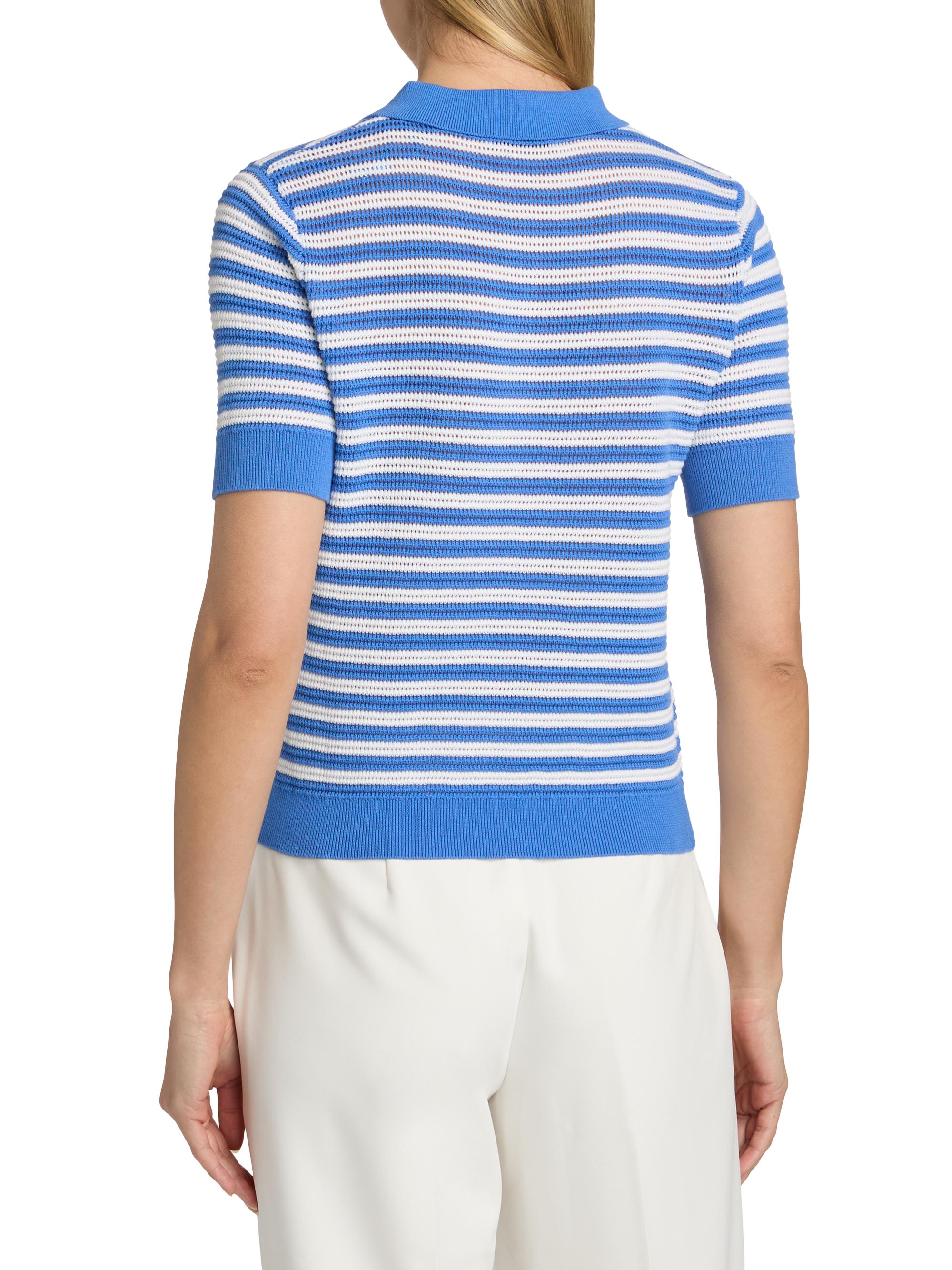 Elie Tahari Women's The Elliot Striped Cotton Polo Sweater - Seaport Blue | Thumbnail 5