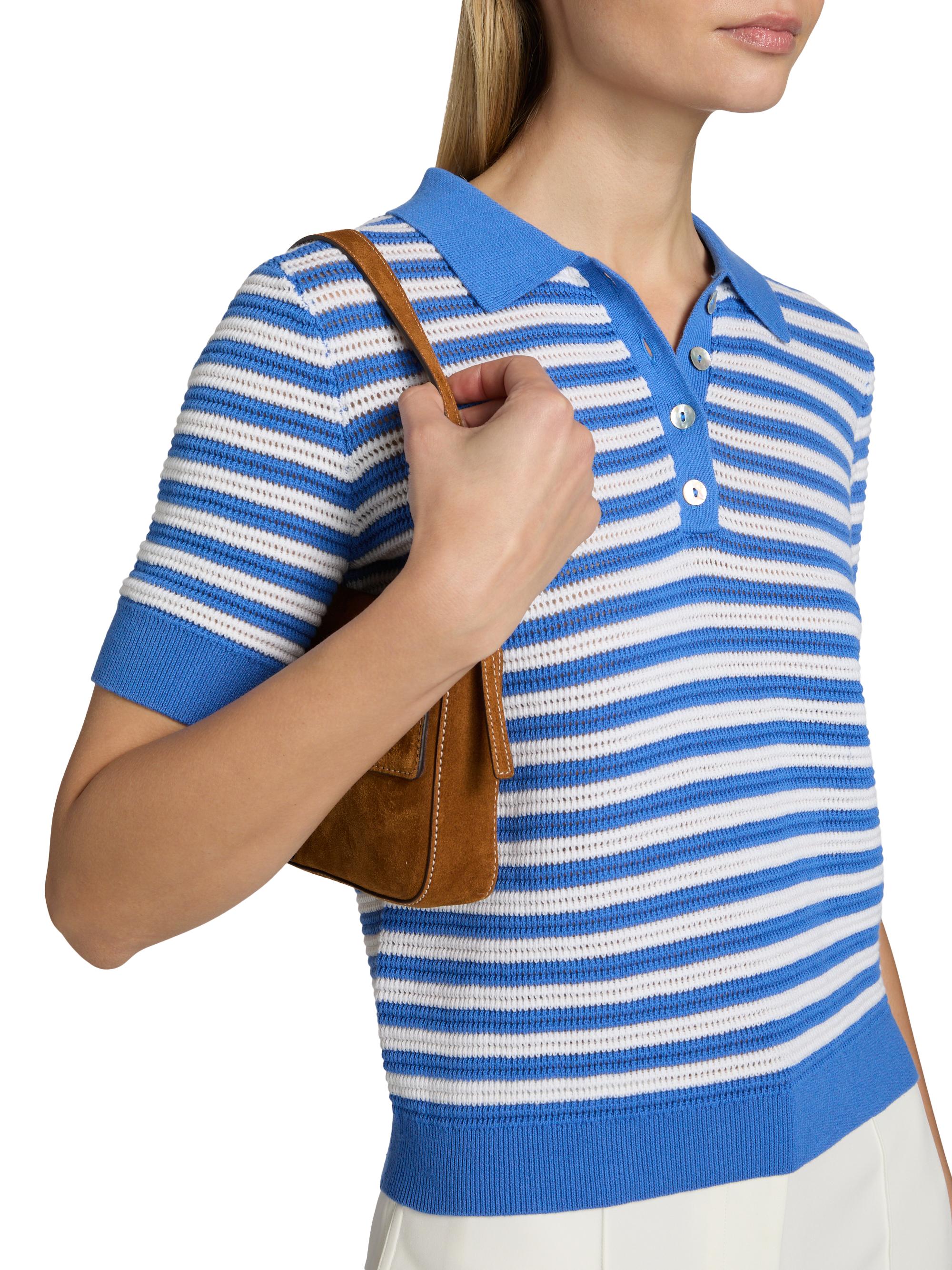 Elie Tahari Women's The Elliot Striped Cotton Polo Sweater - Seaport Blue | Thumbnail 6