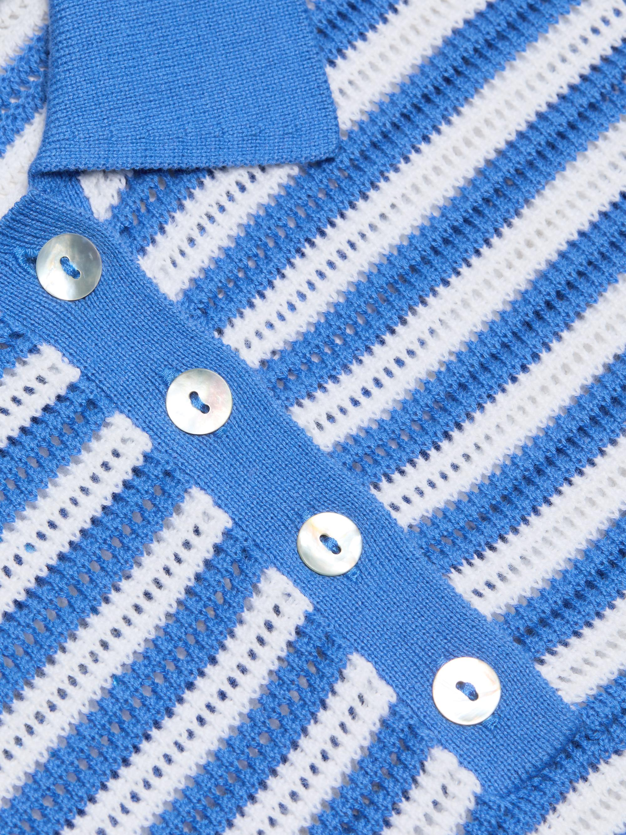 Elie Tahari Women's The Elliot Striped Cotton Polo Sweater - Seaport Blue | Thumbnail 7