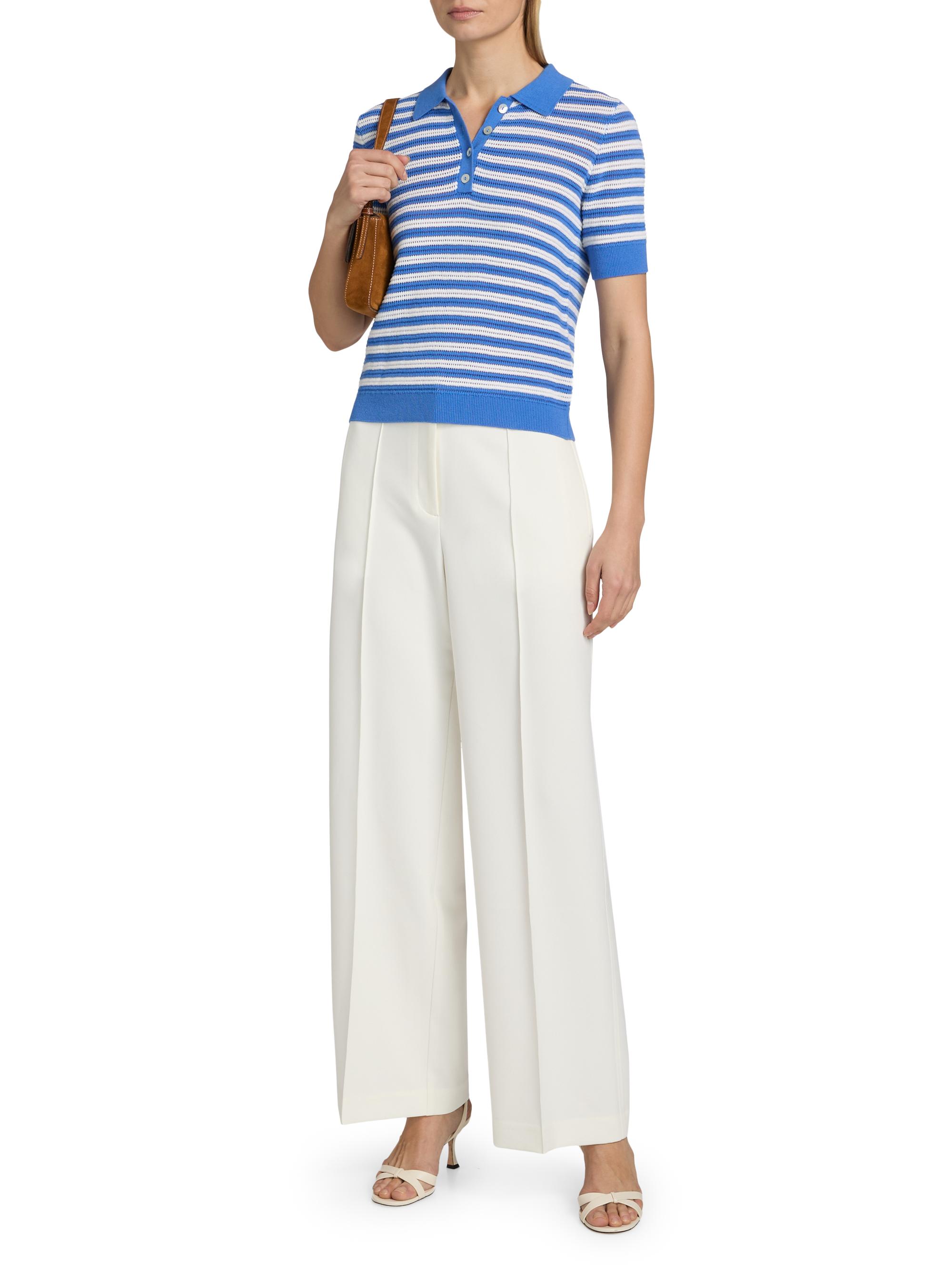 Elie Tahari Women's The Elliot Striped Cotton Polo Sweater - Seaport Blue | Thumbnail 2