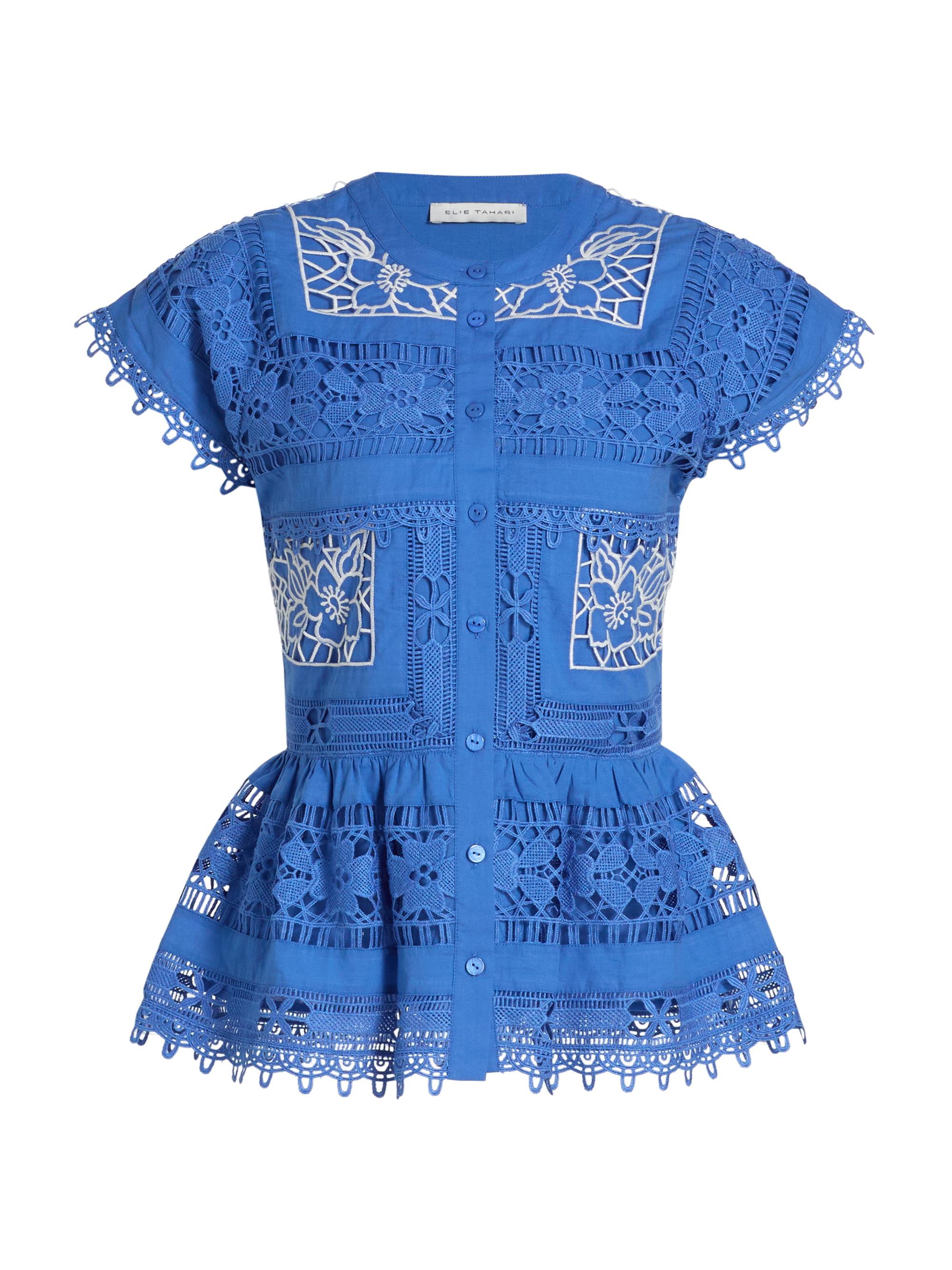 Elie Tahari Women's The Ava Eyelet Top - Seaport Blue | Thumbnail 8