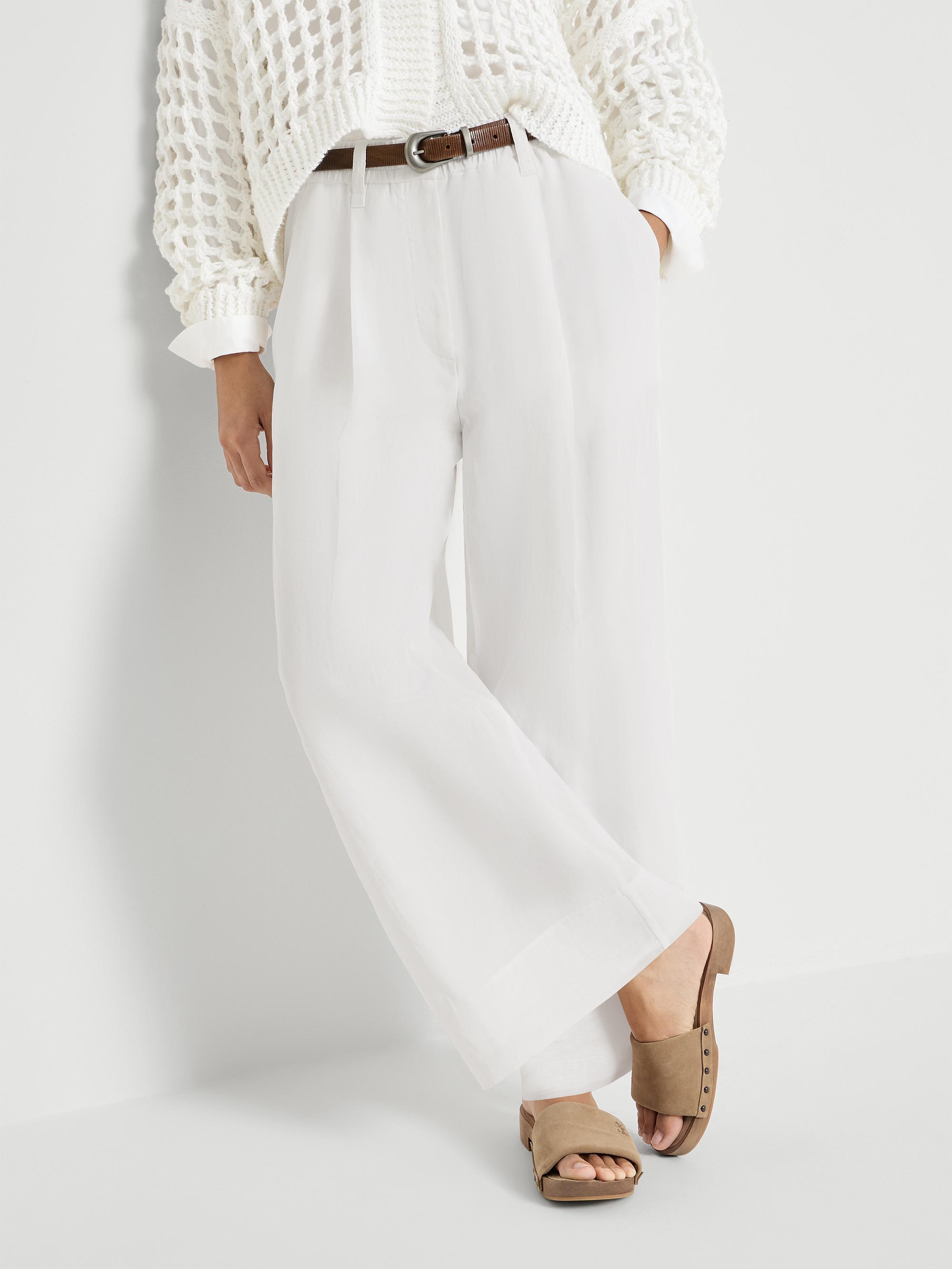 Brunello Cucinelli Cotton Organza Boxy Pleated Trousers with