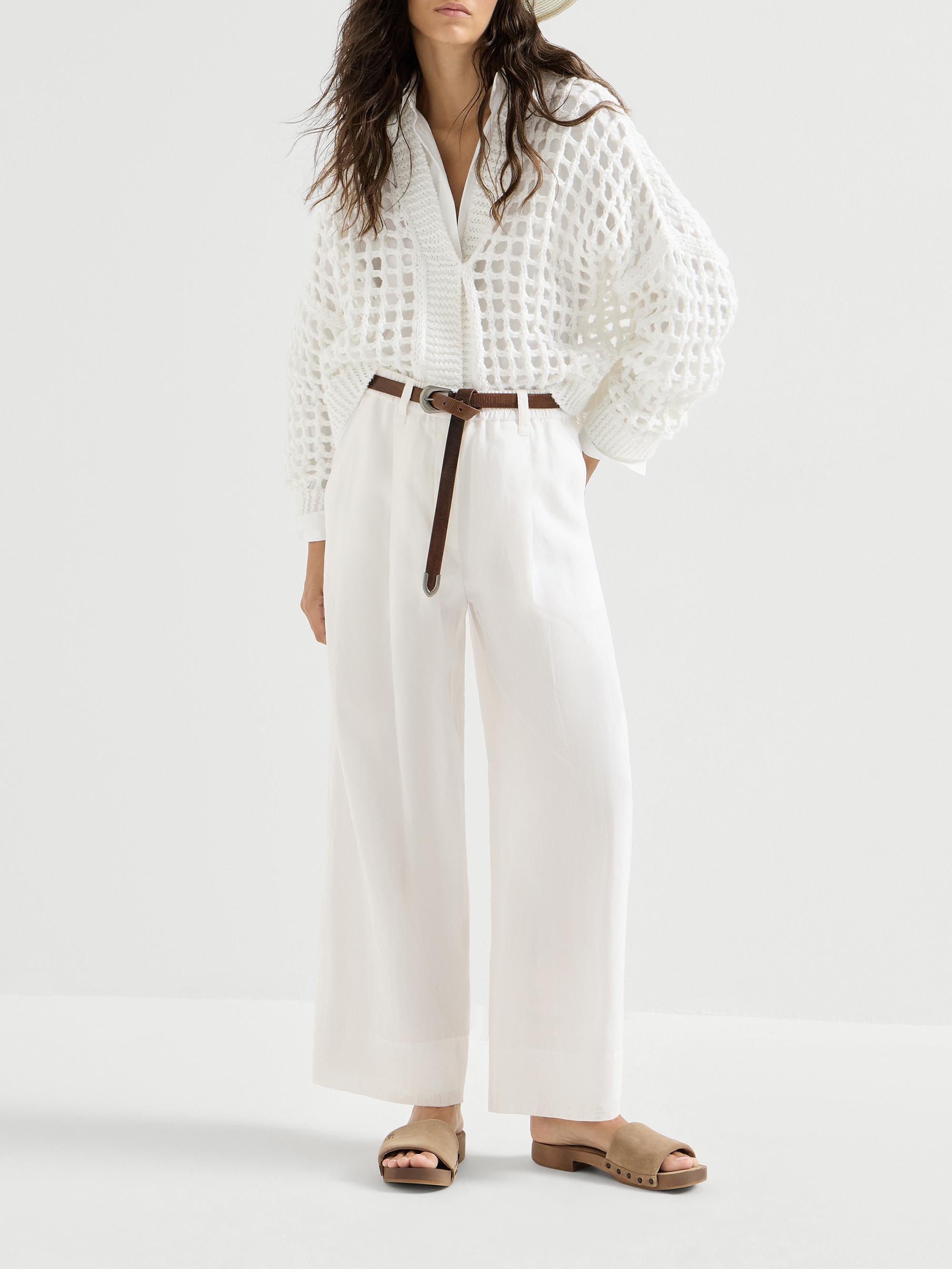 Brunello Cucinelli Cotton Organza Boxy Pleated Trousers with