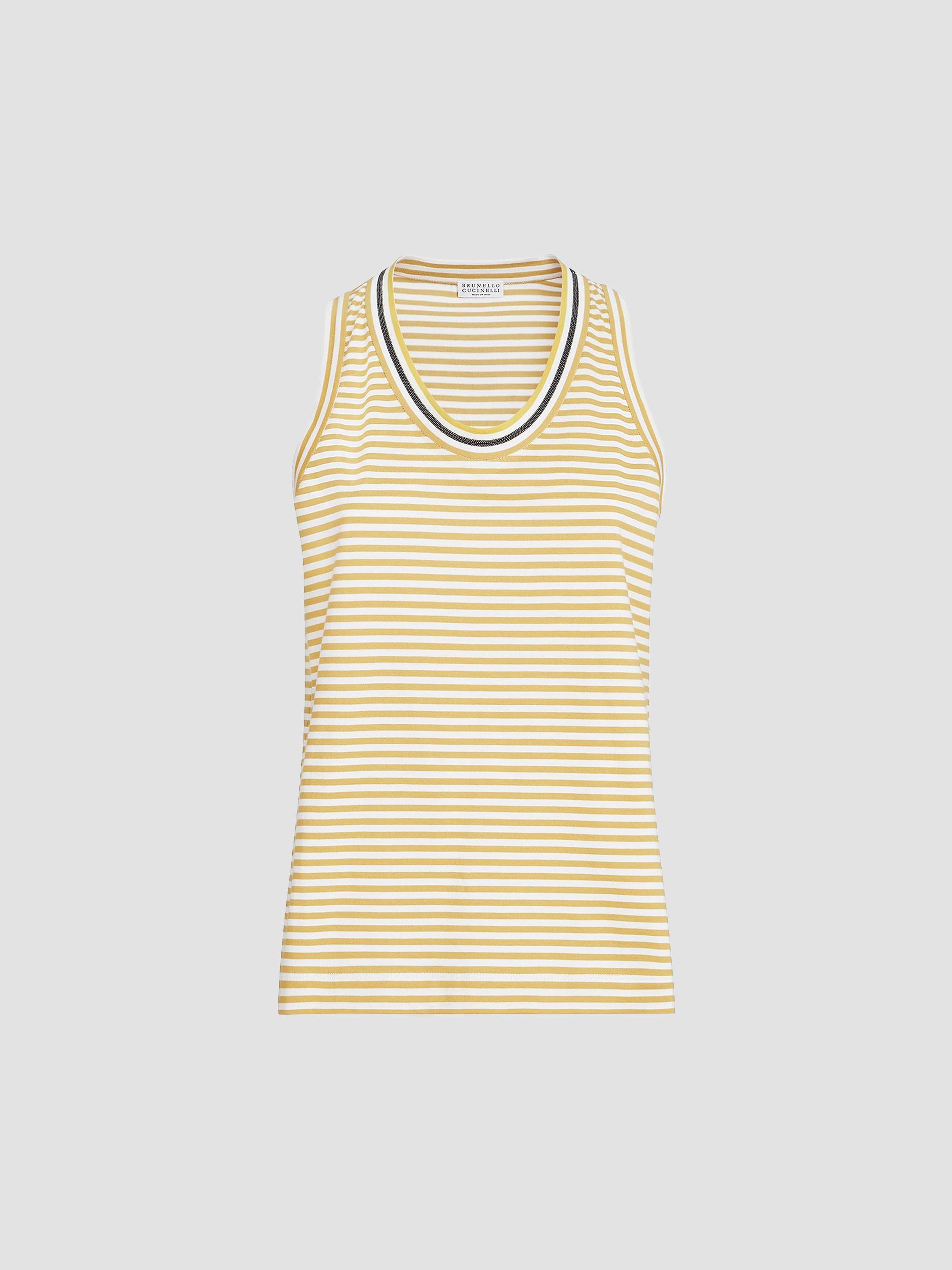 Brunello Cucinelli Women's Striped Cotton Jersey Top with Precious Neckline - Yellow | Thumbnail 7