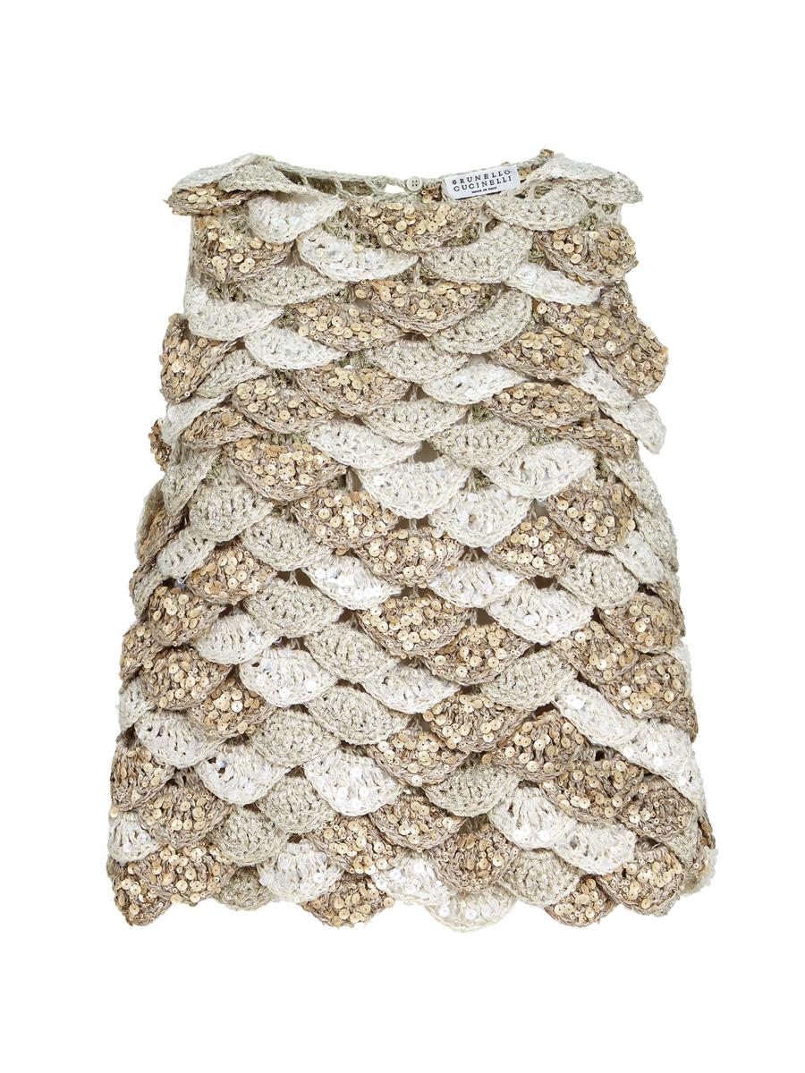 BRUNELLO CUCINELLI 水玉模様ハンカチーフ Brunello Cucinelli Handmade Dazzling Shell Opera Knit Top in Jute