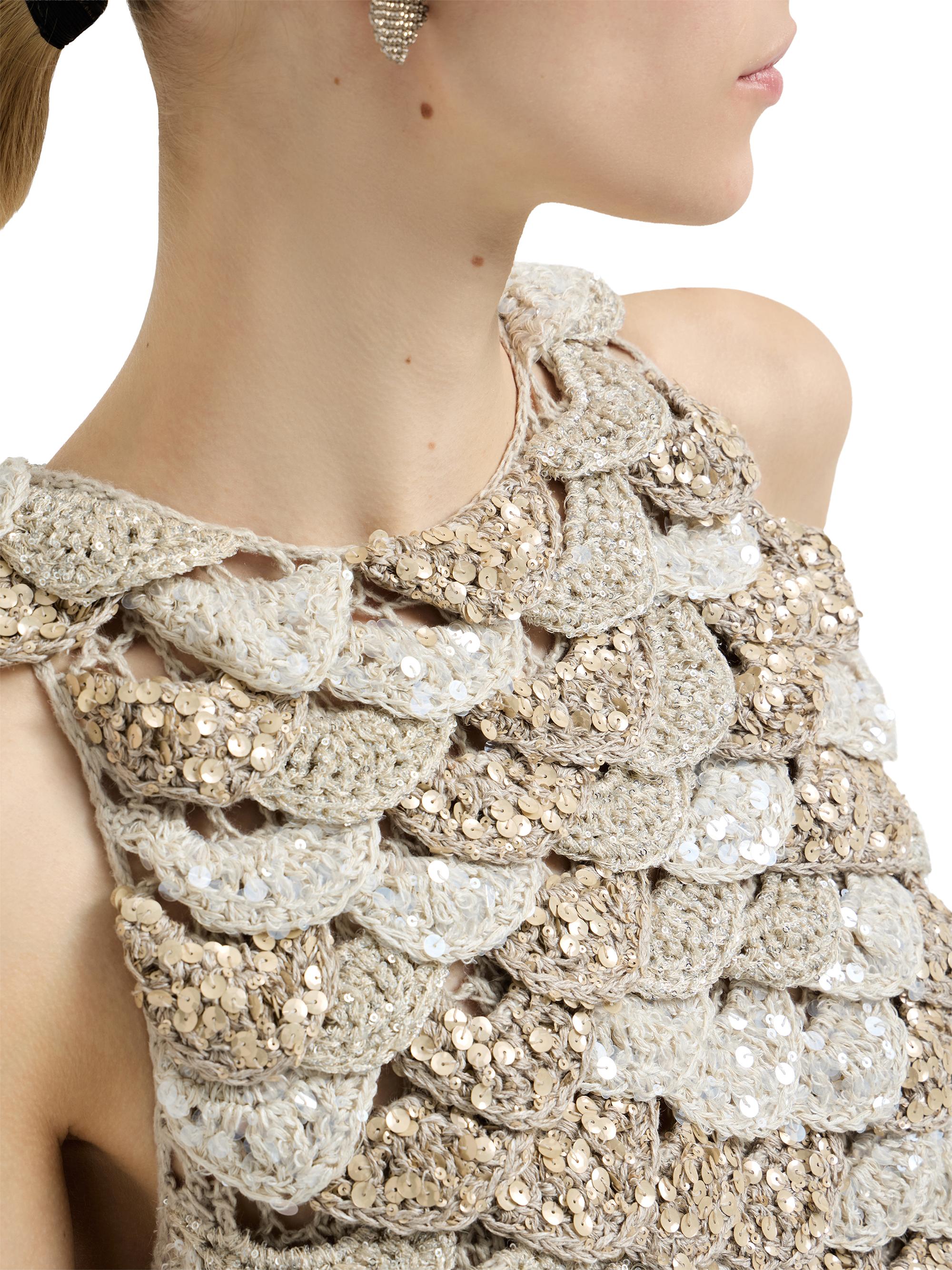 Brunello Cucinelli Handmade Dazzling Shell Opera Knit Top in Jute