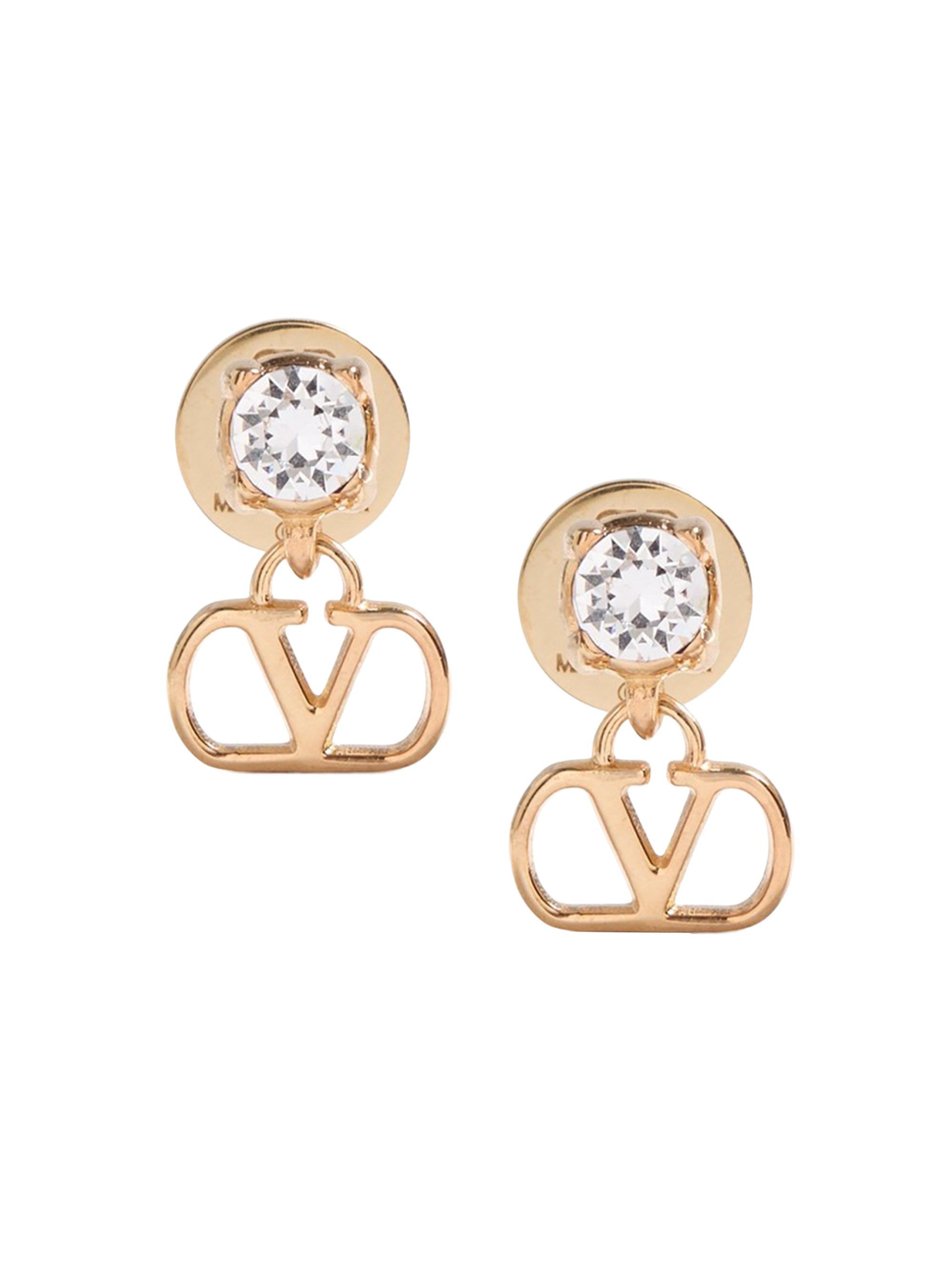 Valentino Garavani Women's VLogo Signature Earrings in Metal and Swarovski Crystals - Gold Crystal