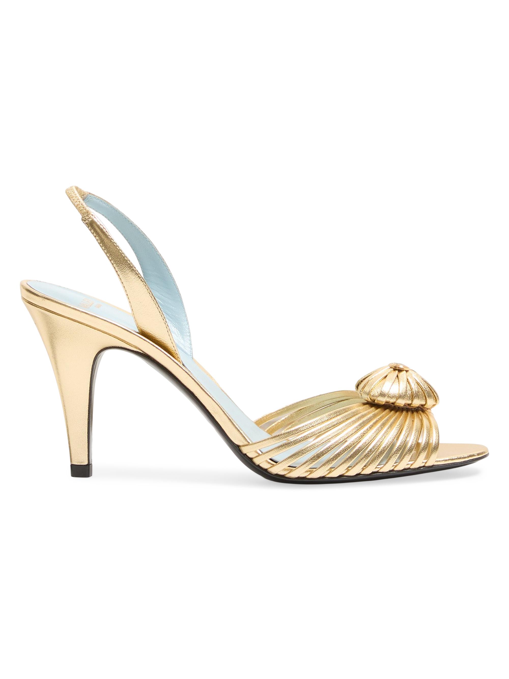 Valentino Garavani Women's Coeur Royal 85MM Sandals in Laminated Nappa Leather - Antique Brass