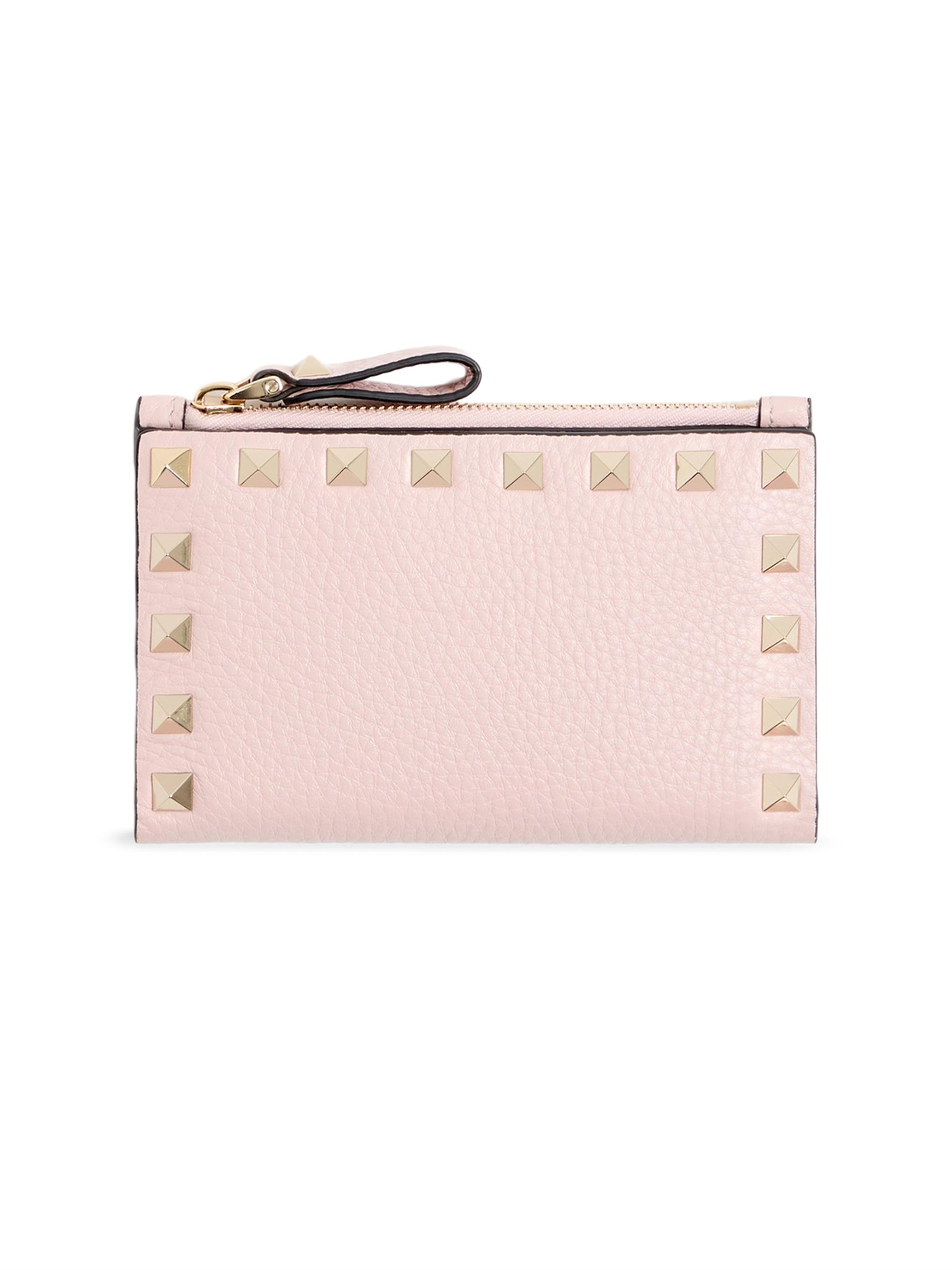 Valentino Garavani Women's Rockstud Grainy Calfskin Card Holder with Zipper - Pink