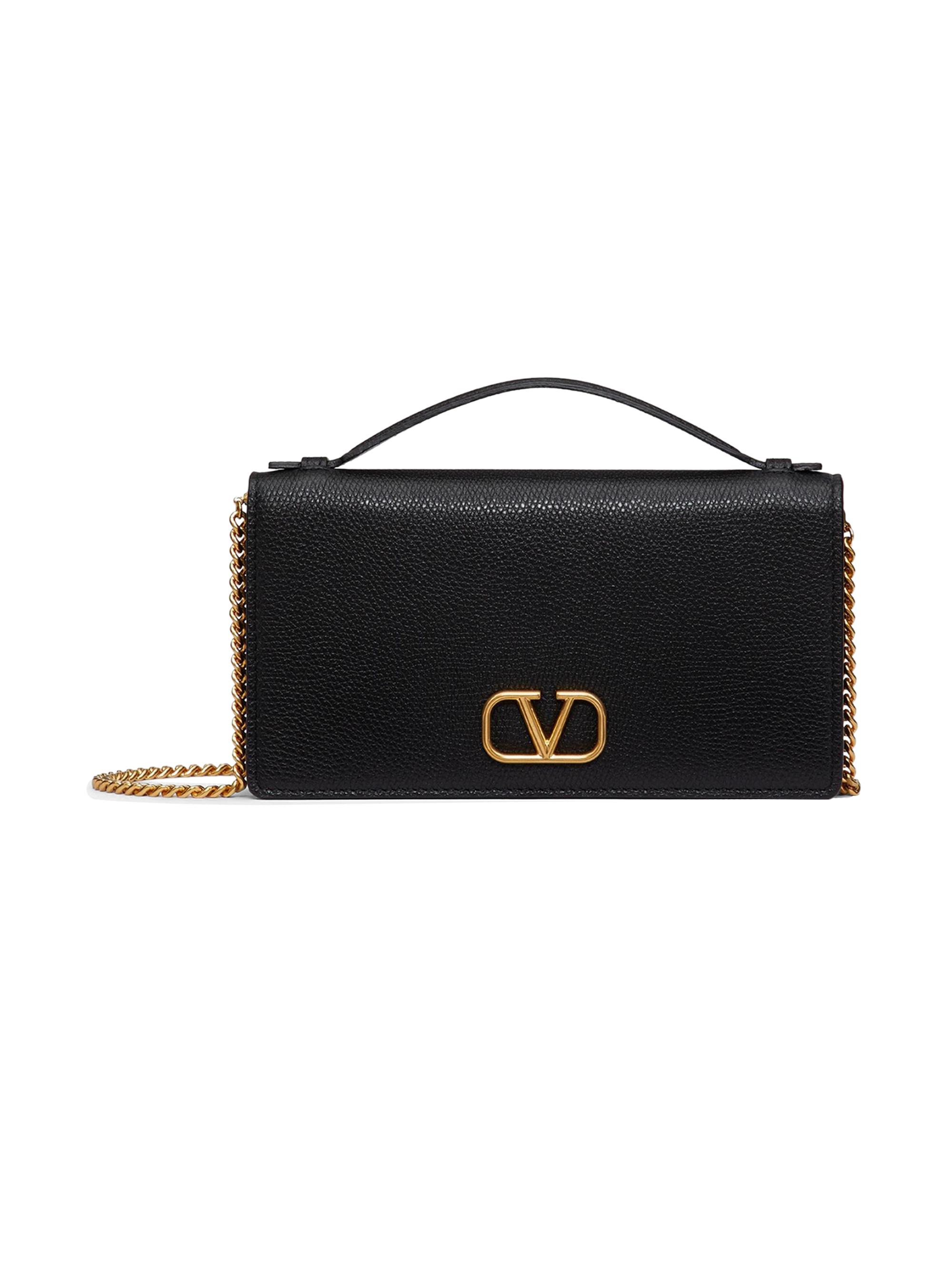 Valentino Garavani Women's VLogo Signature Grainy Calfskin Wallet with Chain - Black