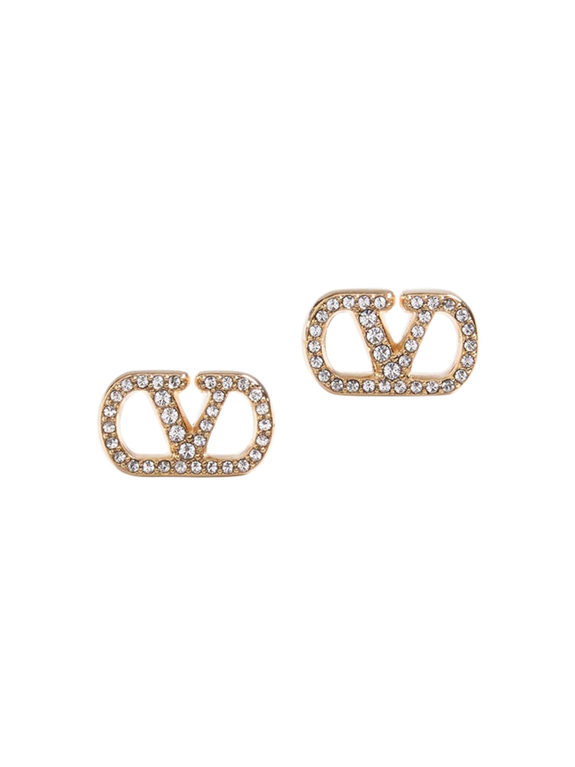 Valentino Garavani Women's VLogo Signature Earrings in Metal and Swarovski Crystals - Gold Crystal