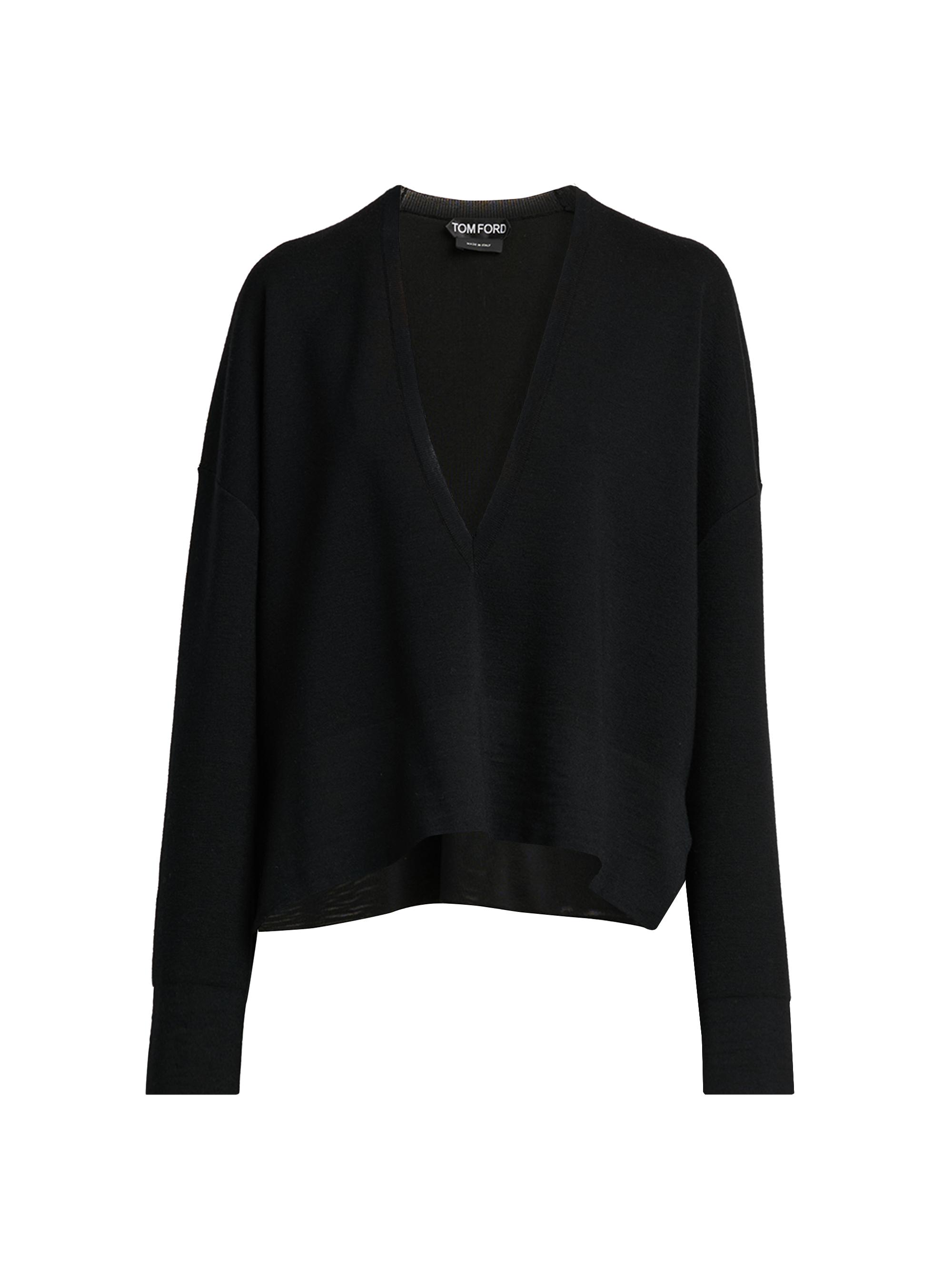 TOM FORD Women's Wool V-Neck Sweater - Black | Thumbnail 7