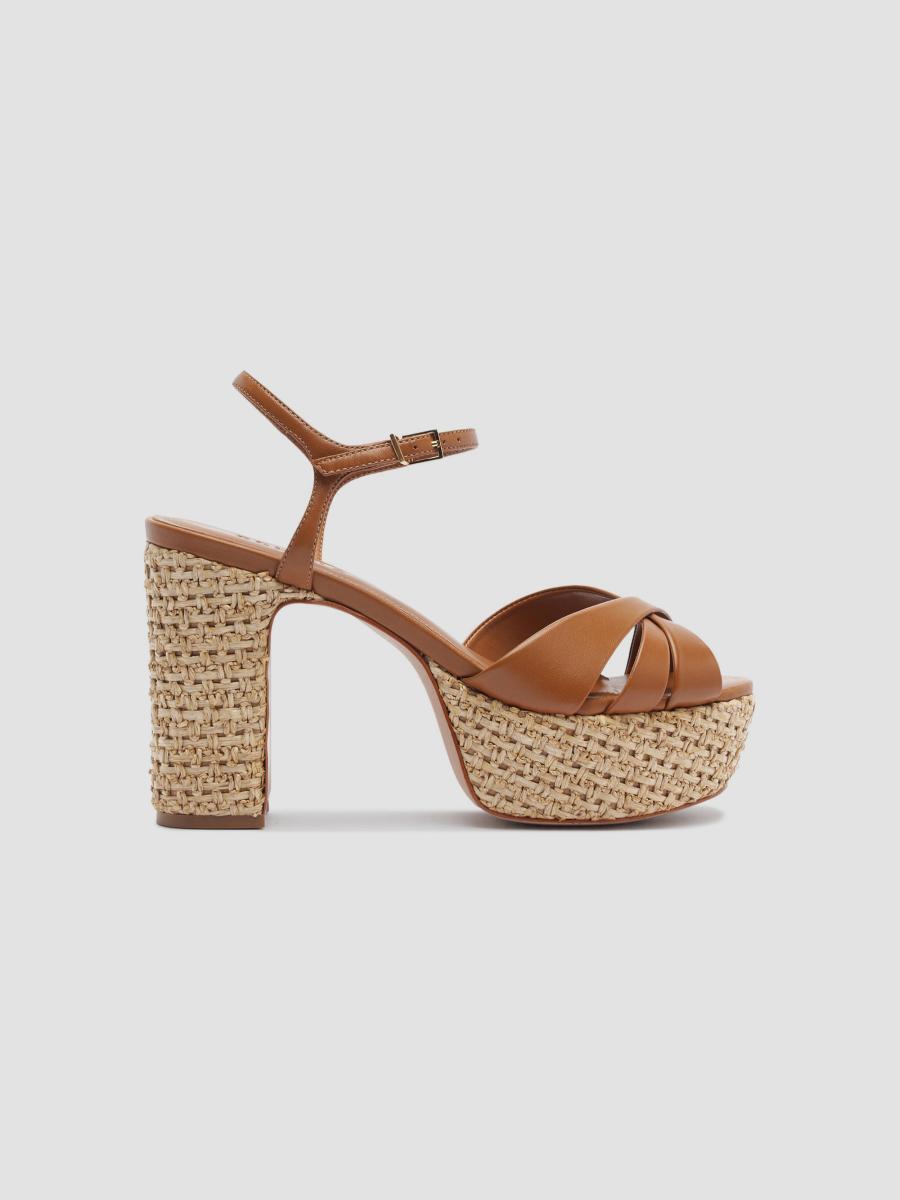 Schutz Keefa 100MM Leather & Raffia Platform Sandals | Saks Fifth Avenue