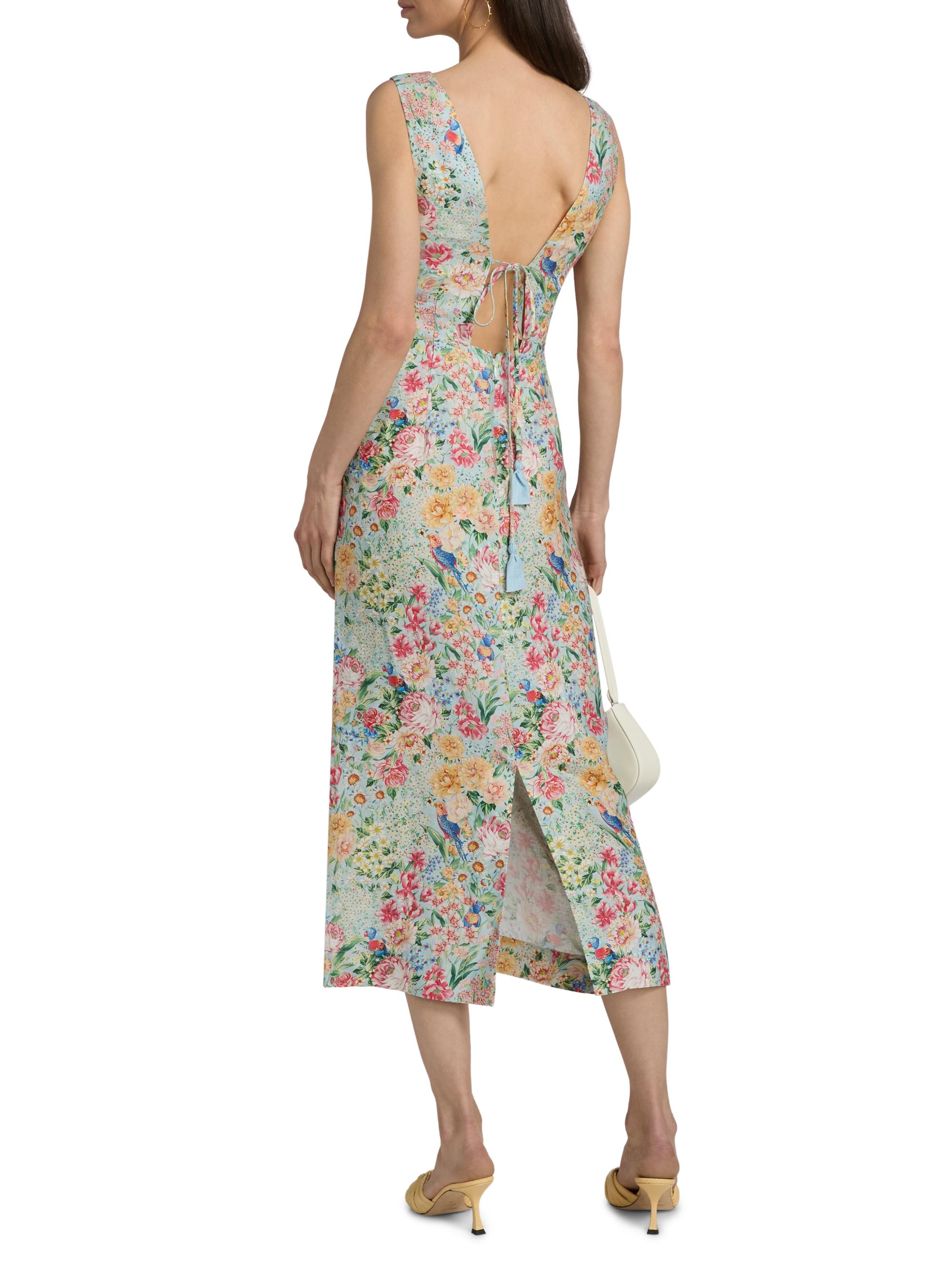 farm rio open back floral midi dress Farm Rio Open-Back Embroidered Linen Midi Dress In Blue - 40% Off