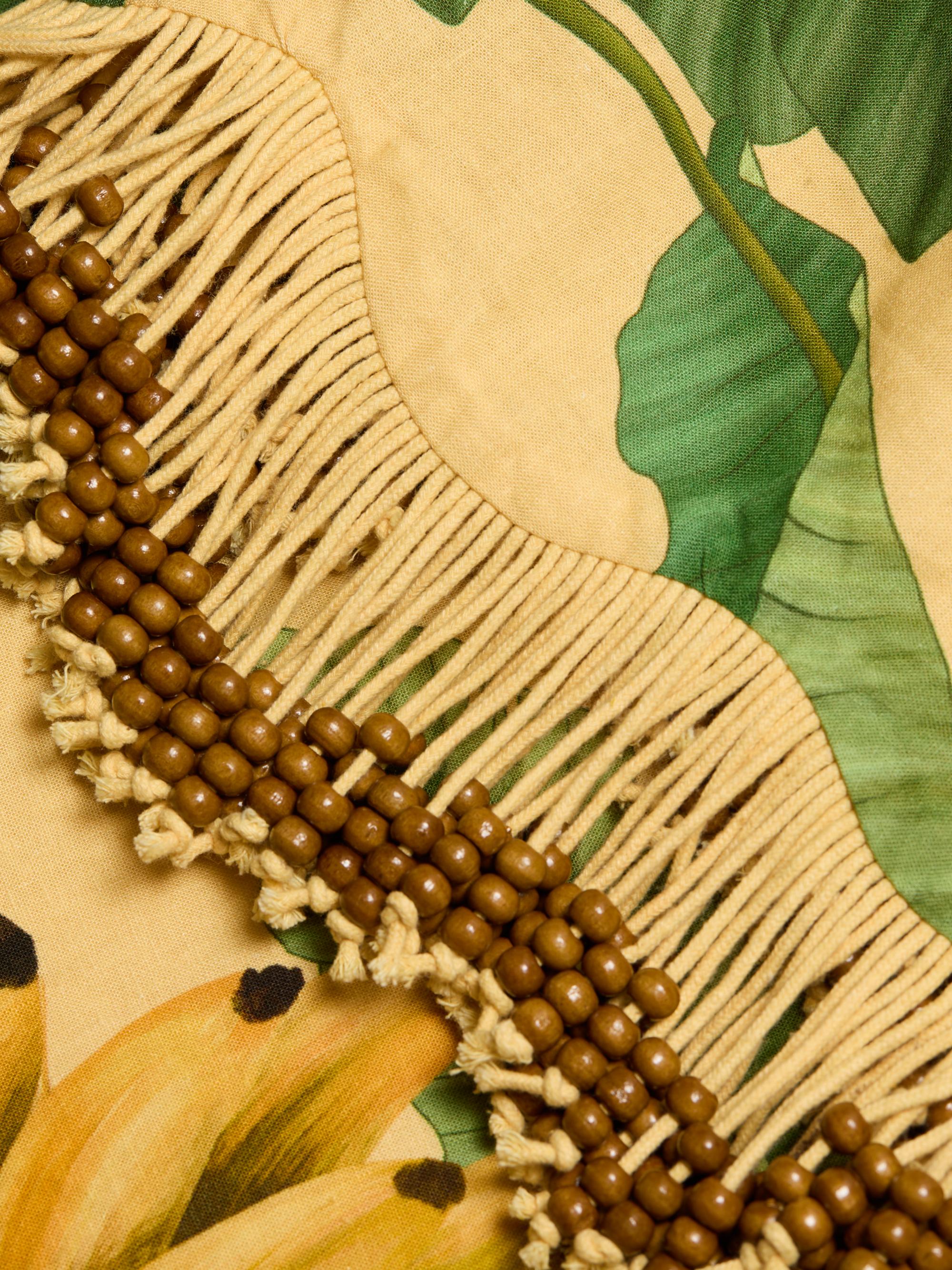 Farm Rio Women's Beaded Fringed Linen-Blend Top - Yellow | Thumbnail 7