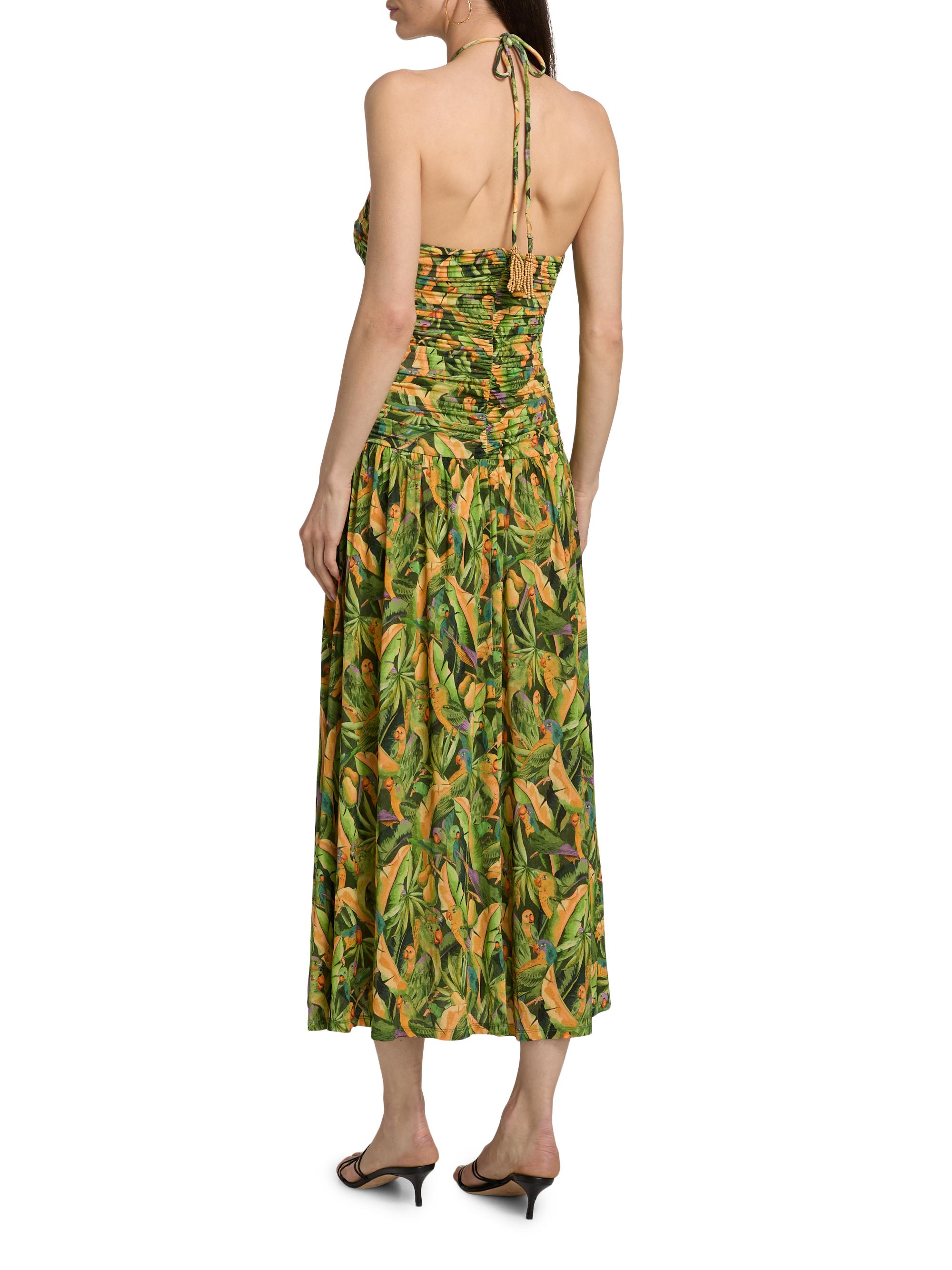 Farm Rio Women's Parrot-Print Ruched Midi Dress - Green | Thumbnail 5