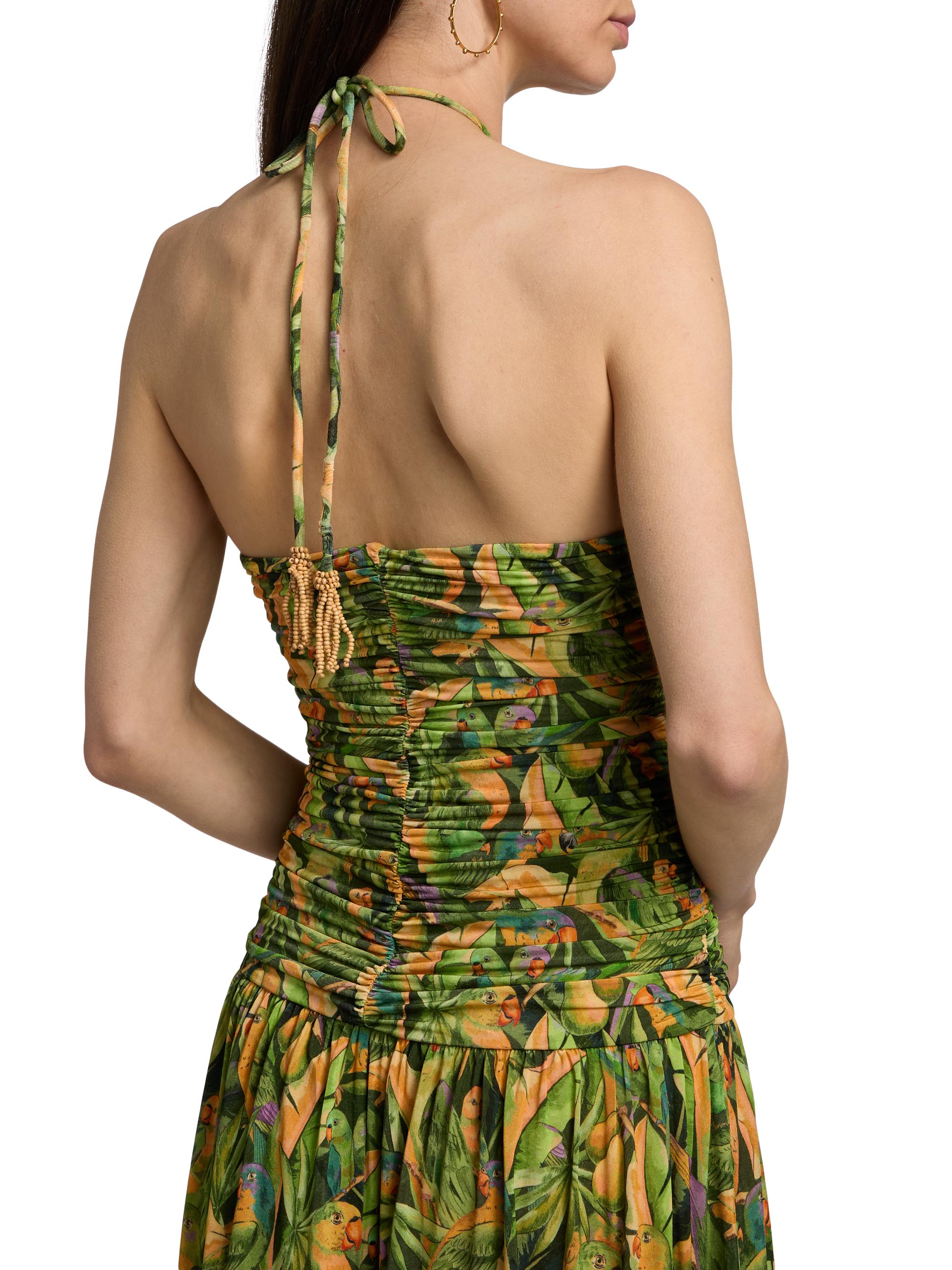 Farm Rio Women's Parrot-Print Ruched Midi Dress - Green | Thumbnail 6
